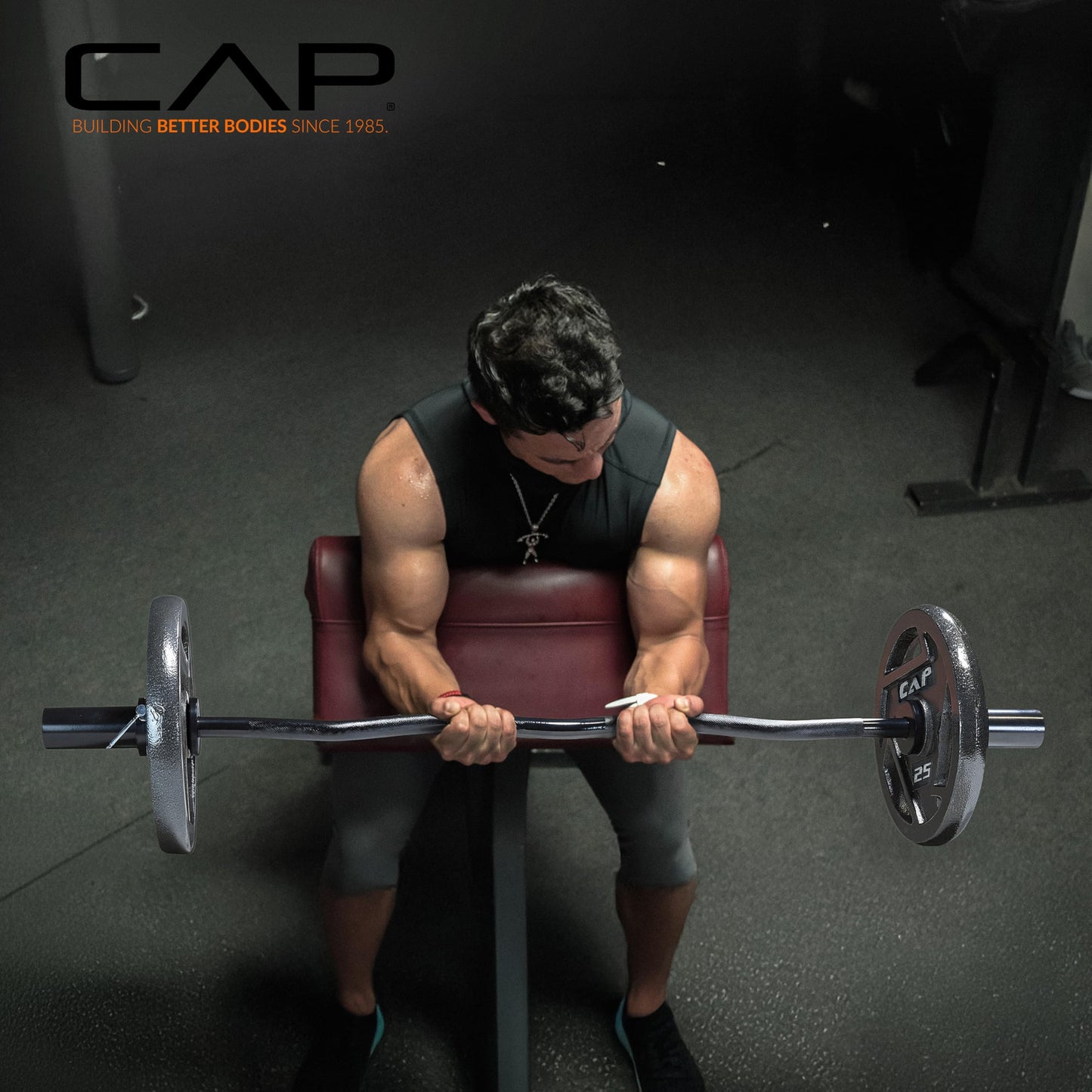 CAP Barbell 47-Inch Olympic Curl Bar - Black | Curl Barbell for Bicep and Tricep Workouts, Strength Training, and Weightlifting