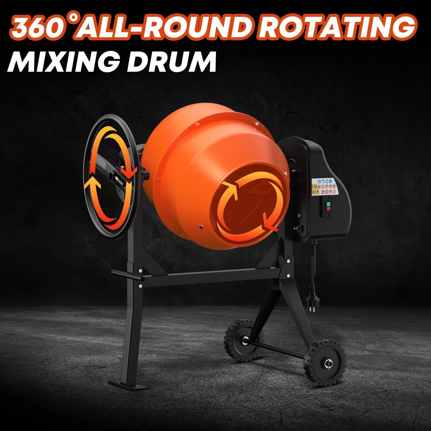 SILVEL Concrete Mixer Machine 5.3 Cu.Ft. – Rated 550W (Max 750W 1HP) Heavy Duty Portable Industrial Cement Mixing Machine with Wheel & Stand for Stucco, Mortar, Seeds, Amber
