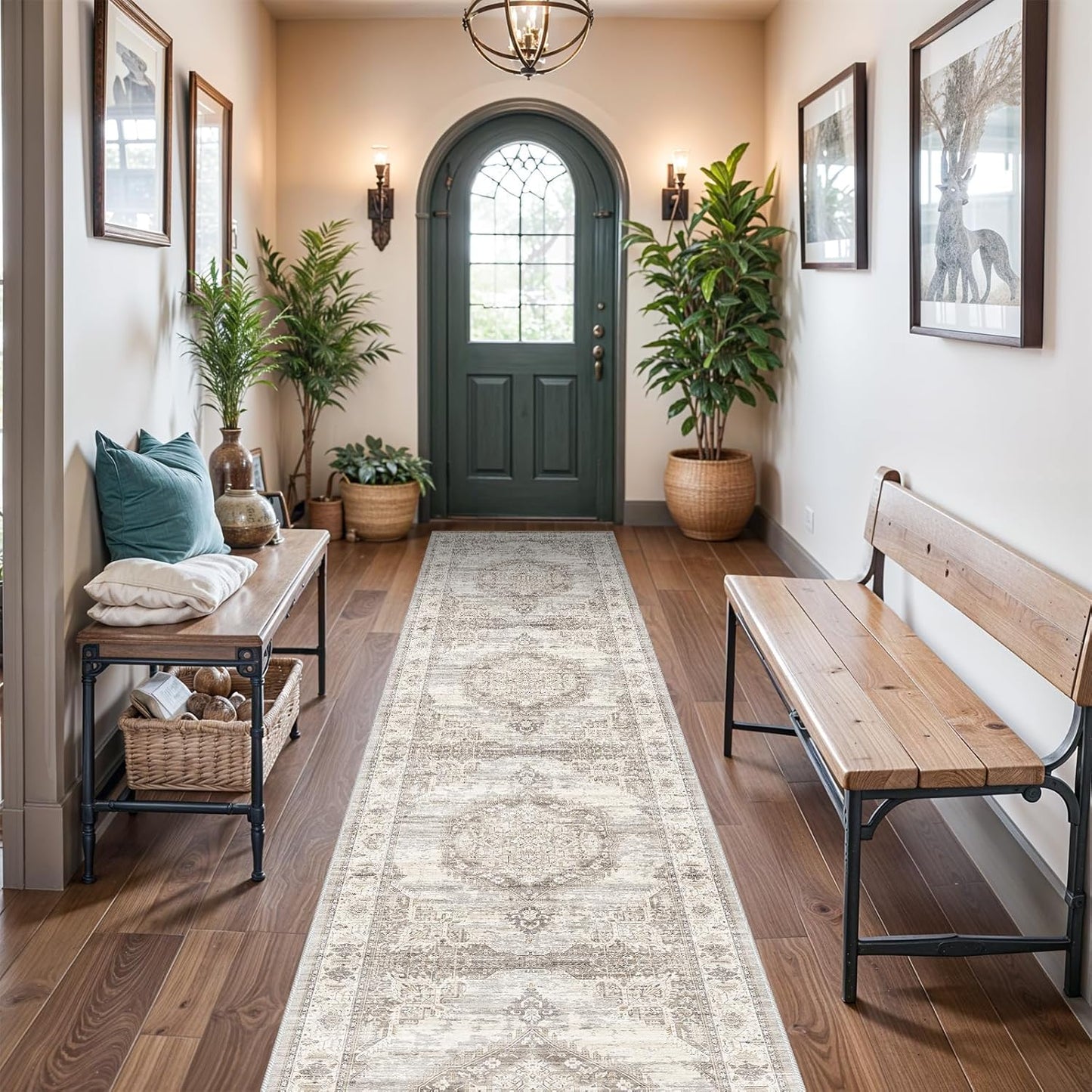 Skiennix Washable Extra Long Hallway Runner Rug - Non-Slip, Stain Resistant, Soft Carpet (Beige, 3x20)