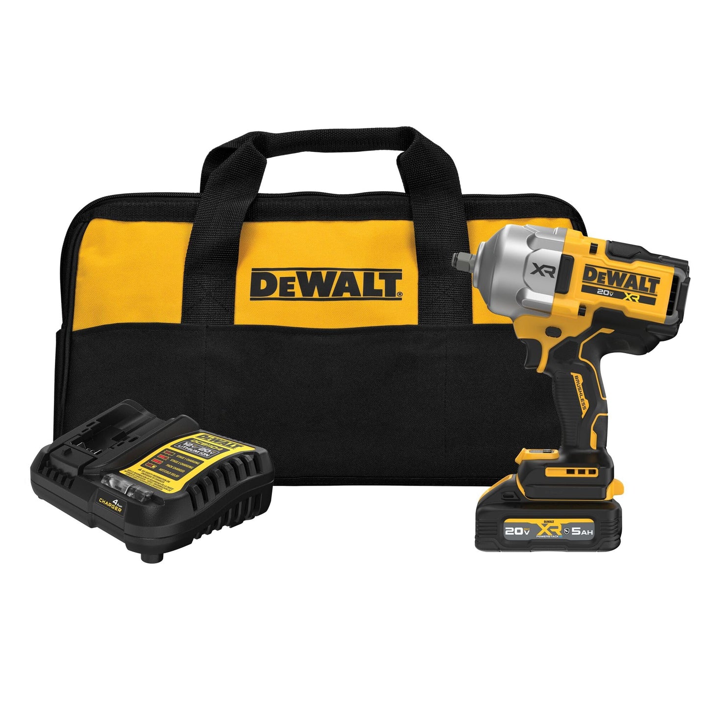 DEWALT 20V MAX XR Cordless Impact Wrench Kit, 1/2” Hog Ring, High Torque, Brushless, Includes POWERSTACK Battery and Charger (DCF961GH1)