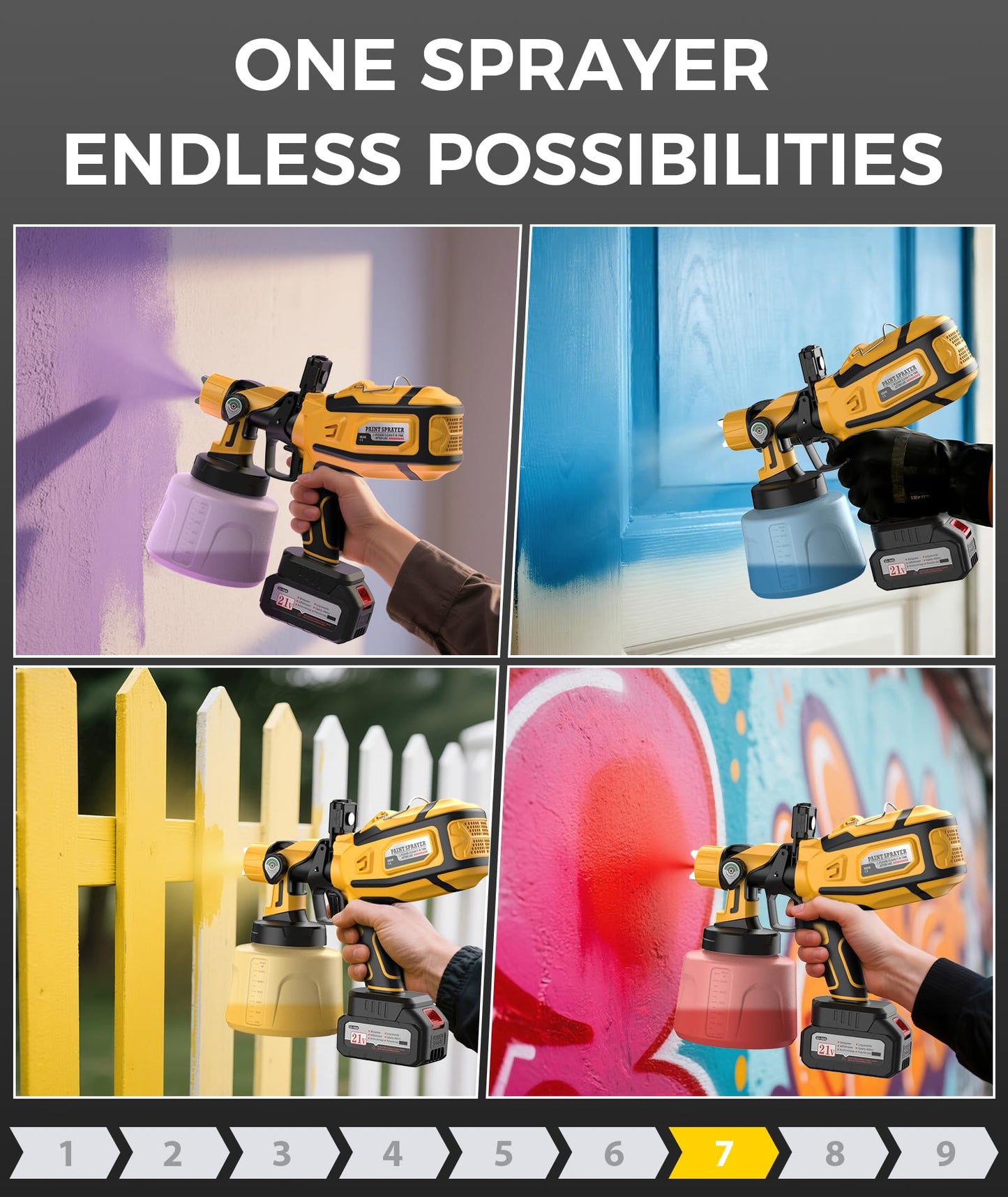 Paint Sprayer, 700W Cordless Electric Spray Paint Gun with 1400ml Container, Easy to Clean, 2×4000mAh Battery, LED Light, 3 Modes & 6 Nozzles, Paint Sprayer for House Painting Fence Wall Cabinet & DIY