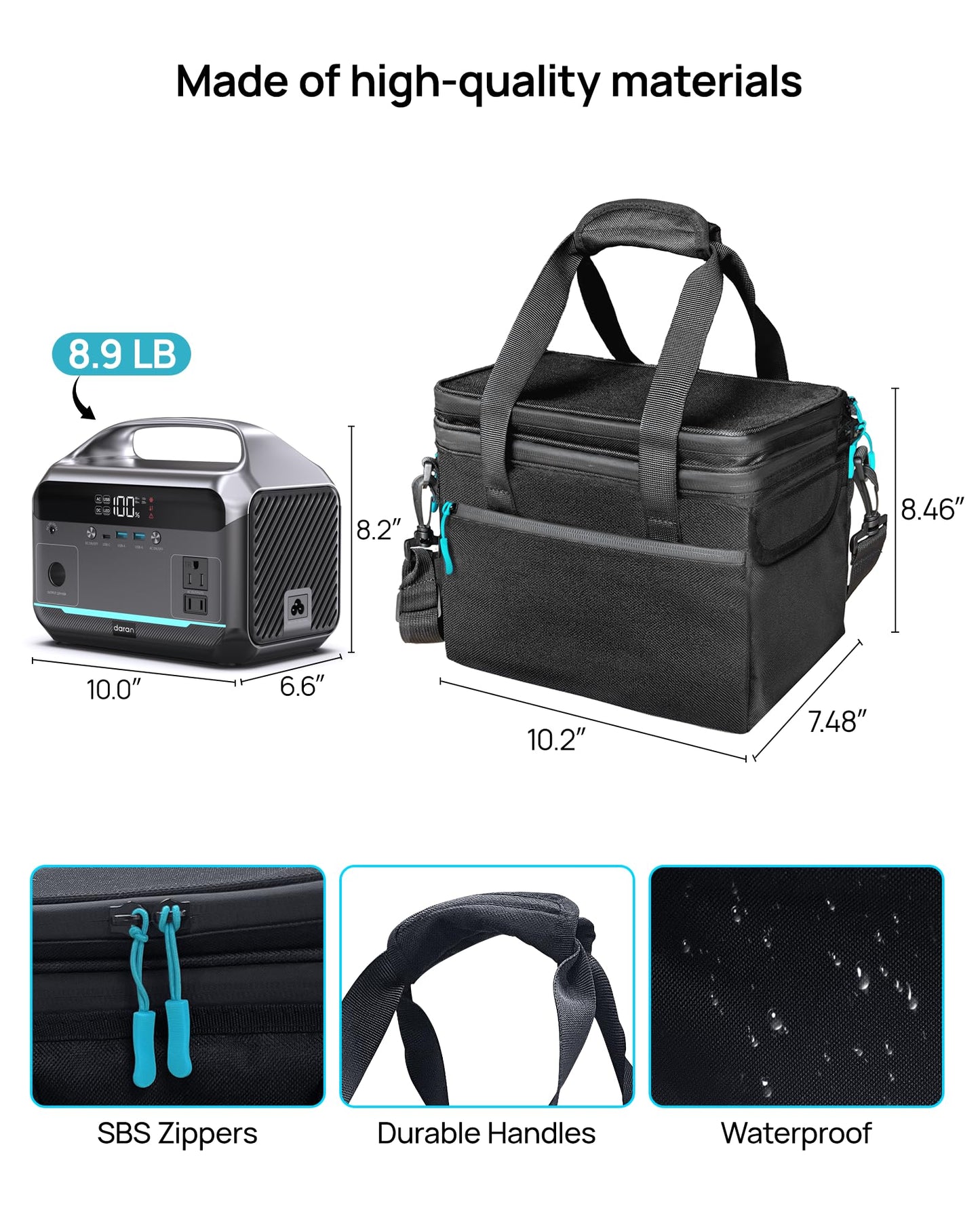 DaranEner Portable Power Station 600W with Bag, 288Wh (90,000mAh) LiFePO4 Battery Backup, 2×600W (1200W Surge) AC Outlets, 2.2H Fast Recharge, Solar Generator for Camping, RV, Travel, Home Emergency