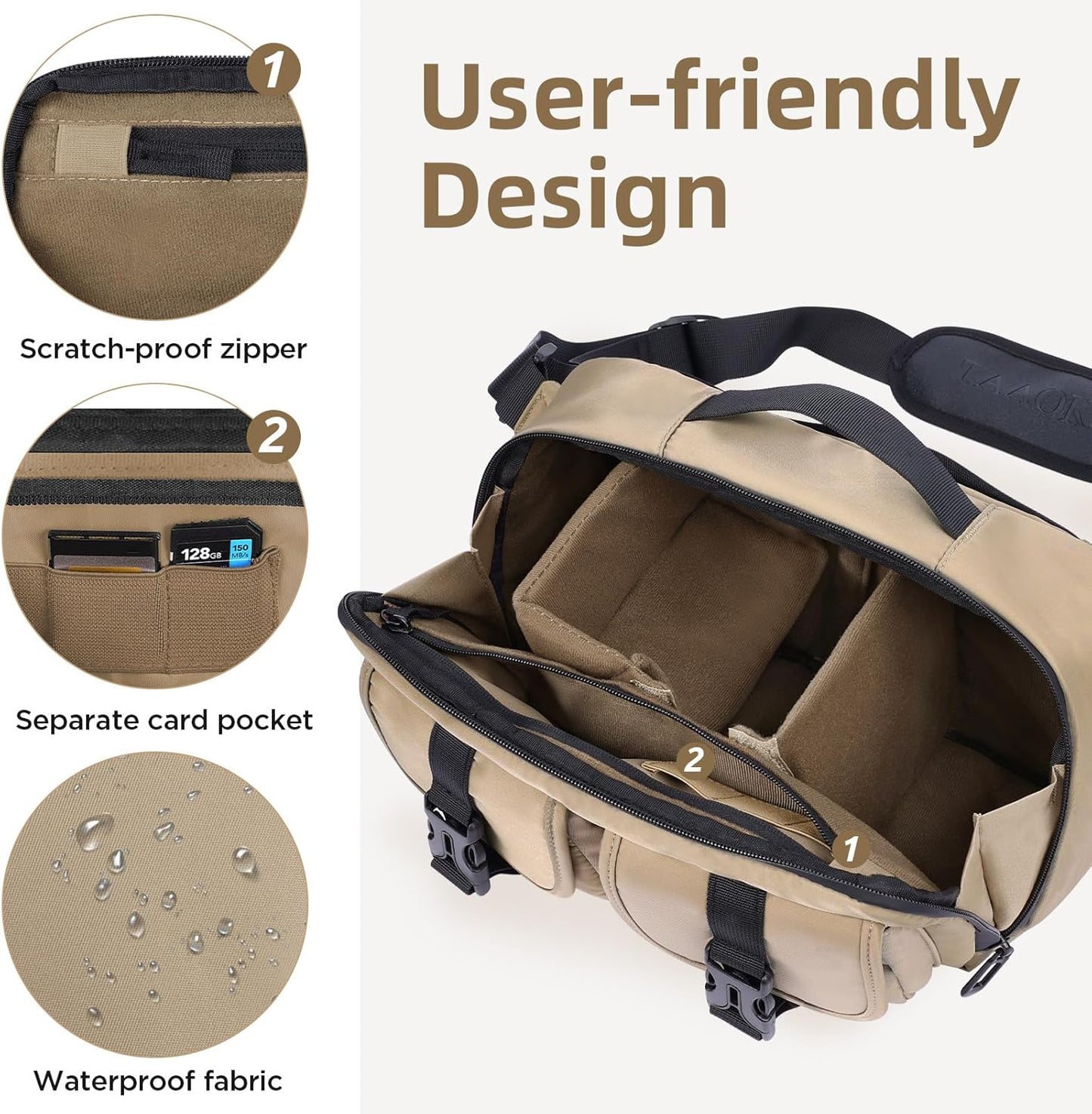 TAAOKA Camera Sling Bag,DSLR Camera Bag with Tripod Holder,Waterproof Camera Shoulder Crossbody Bag