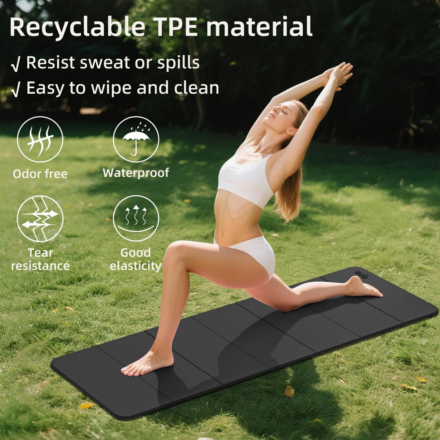 1/2 Inch Extra Thick Yoga Mat Pilates Equipment, 70"x24" Odorless Workout Mats for Home Gym, Non-slip Exercise Mats for Women Men Home Workout, Foldable Yoga Mats for Travel Camping Sleeping(Charcoal)