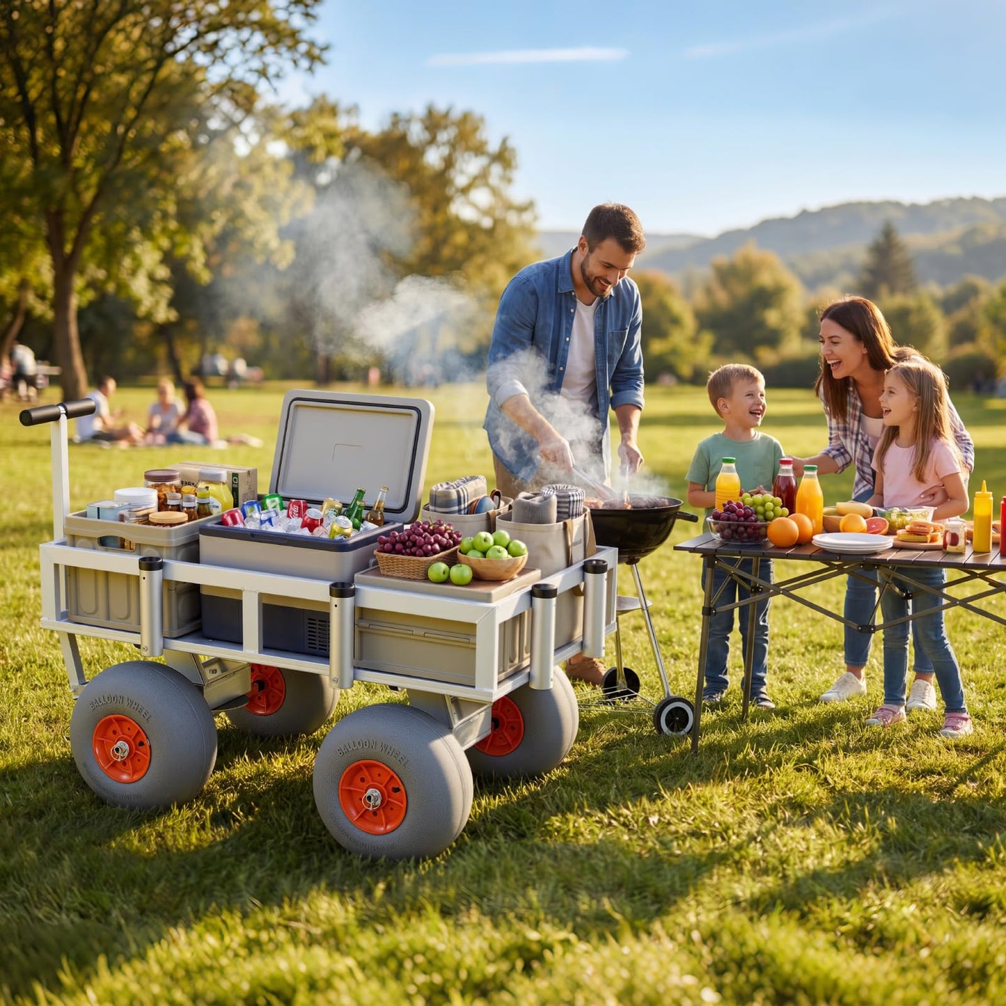VEVOR Beach Fishing Cart, 350 lbs Load Capacity, Fishing Cart with Heavy-Duty Aluminum Alloy Frame, 13-Inch All-Terrain PU Balloon Tires, 6 Rod Holders, for Outdoor Activities Camping Picnic