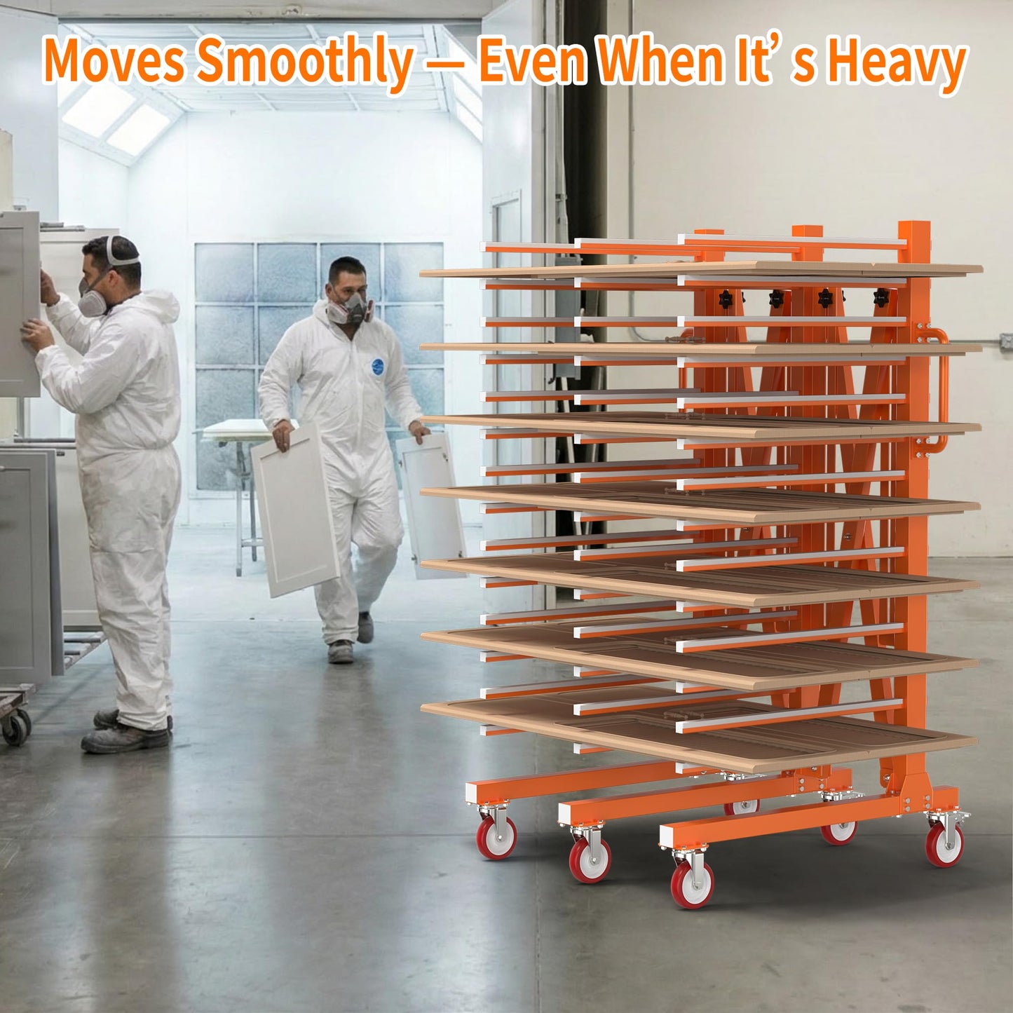Vazcor Paint Drying Rack for Cabinet Doors, 15-Level Heavy Duty Rolling Paint Rack, Expandable Woodworking Drying Rack for Trim & Panels, Reinforced 2.0mm Steel Frame with 5" Casters