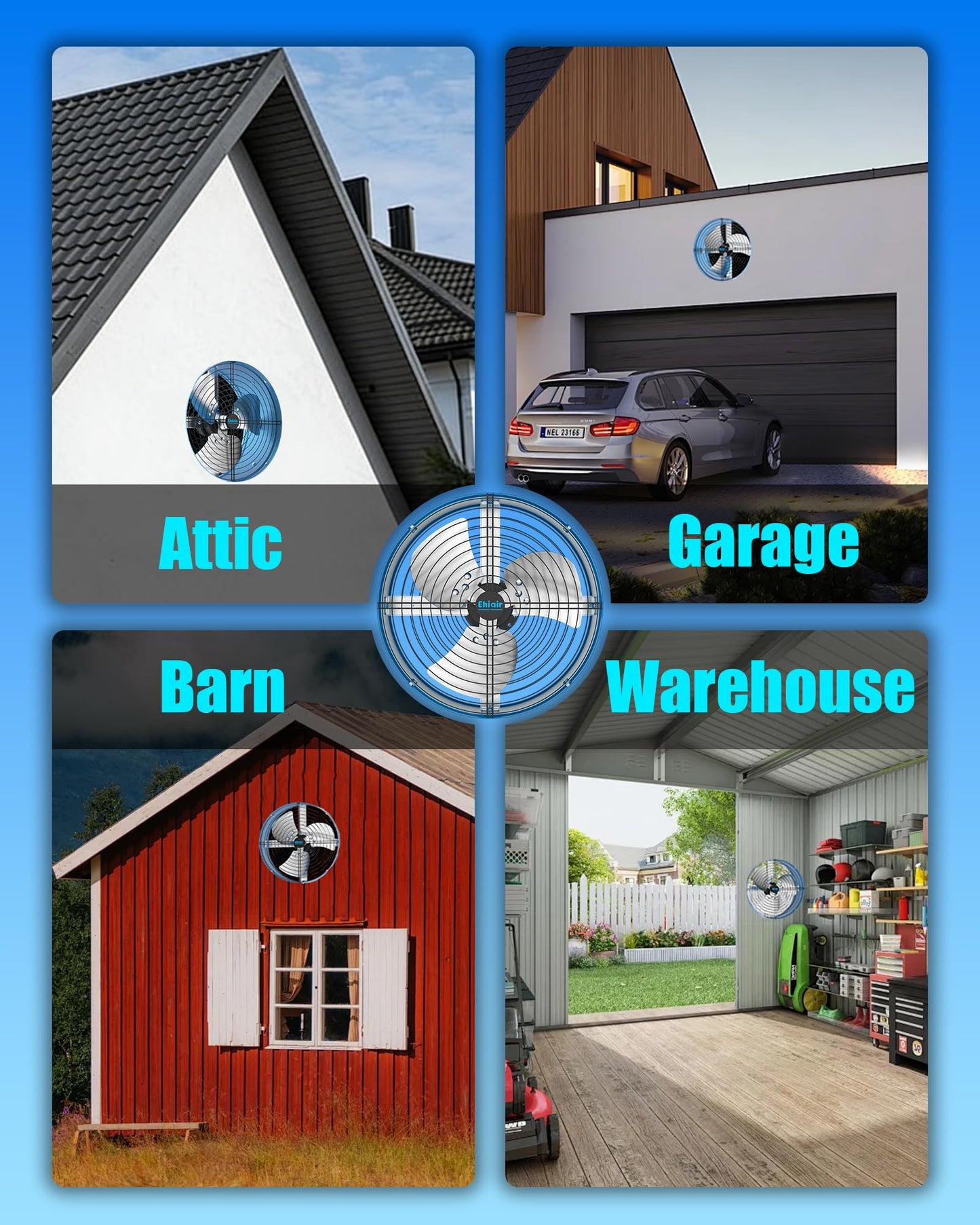 Ehiair 15" Attic Fan with Thermostat & Remote Control, 1800 CFM Gable Vent Exhaust Fan, Auto On/Off Based on Temperature, 2500 Sq Ft Coverage, 70W, 3 Speeds, 18-Hour Timer, Plug-and-Play