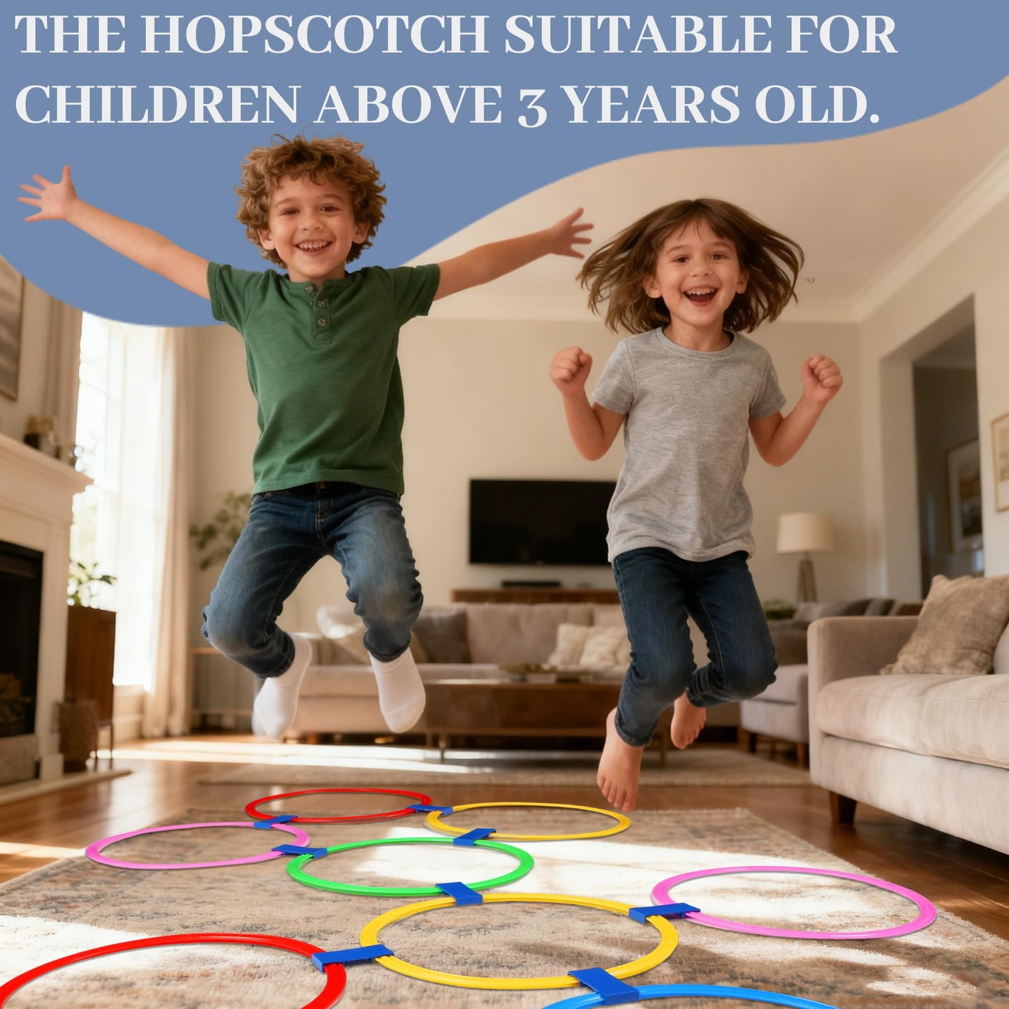 WTYIY Multi-Game Hopscotch Set with Toss Bean Bags, Hopscotch Ring Game for Kids, Outdoor Physical Games Promoting Coordination, Durable Playground Toys for Boys and Girls