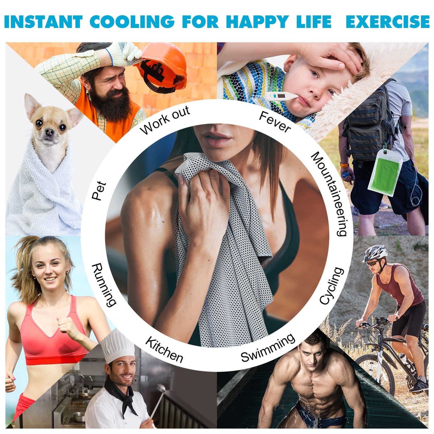 Honoson 20 Packs Cooling Towel, 40" x 12" Ice Towel for Neck and Face Microfiber Breathable Sport Sweat Rag for Gym, Yoga, Travel, Camping, Running, Fitness, Workout & More Activities