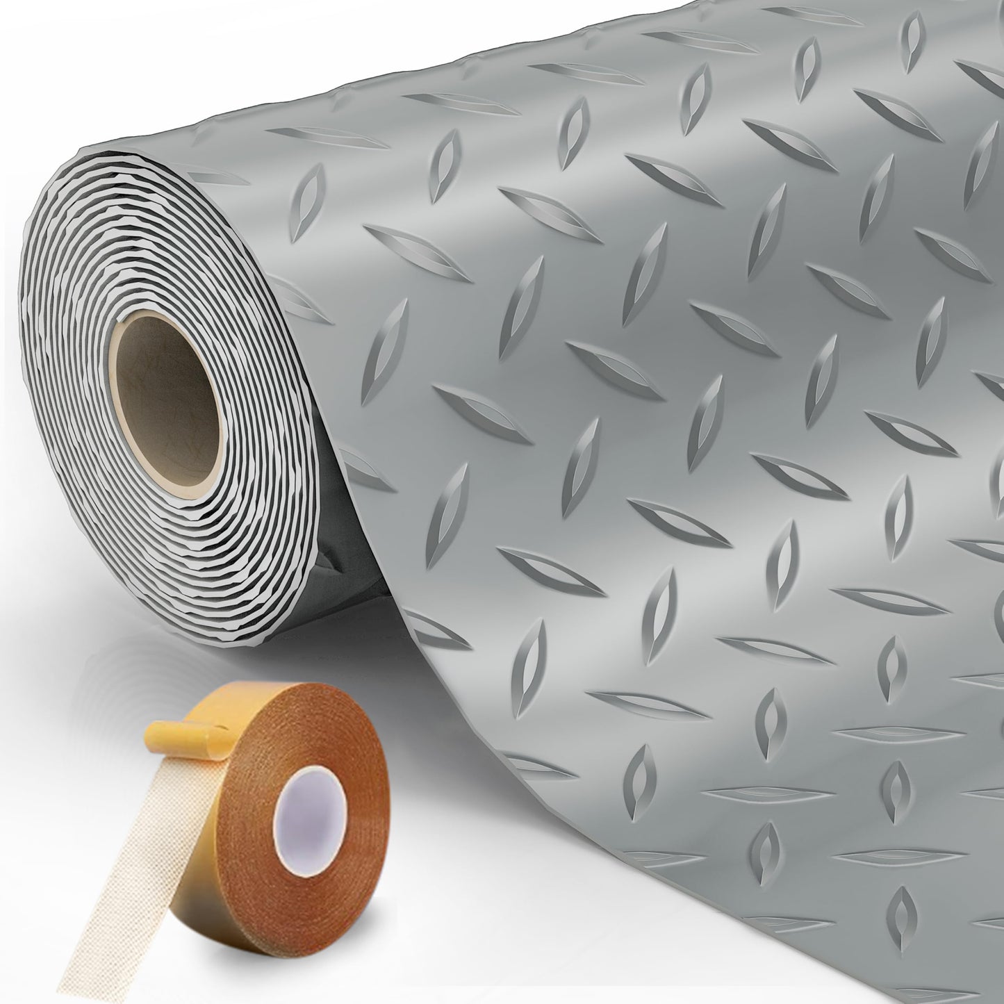 LulnCush 8.2x21 FT Floor Mat, 2.8mm 172.2 SQFT Non-Slip Diamond Plate PVC Garage Shop Parking Mat, Heavy Duty Flooring Roll for Workshop, RV Trailer, Golf Cart, Waterproof. Gray