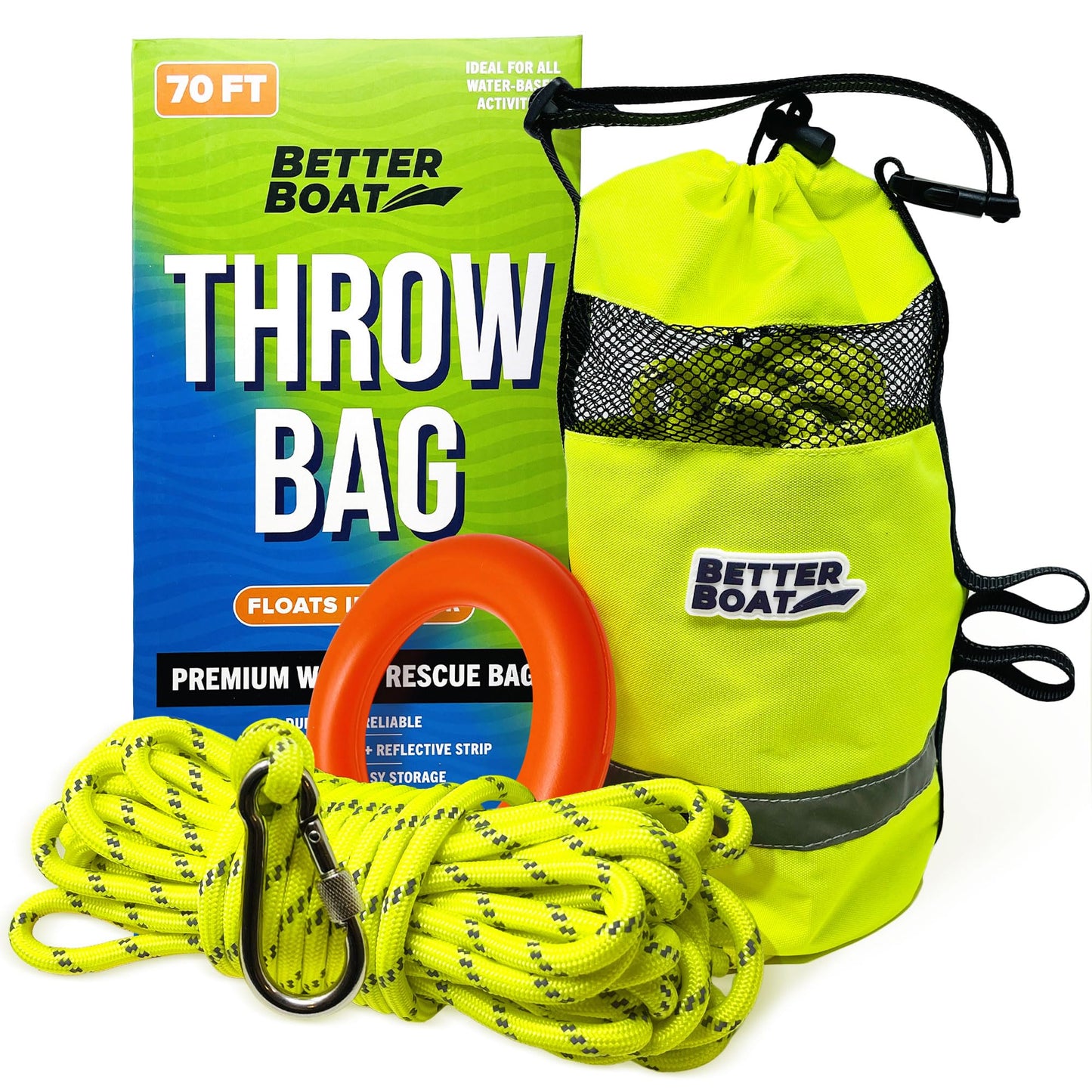 Better Boat Water Throw Bag for Rescue, 70 FT Rope, Water Rescue Equipment with Line Bag, Ideal for Kayak, Larger Boats, and Emergency Use