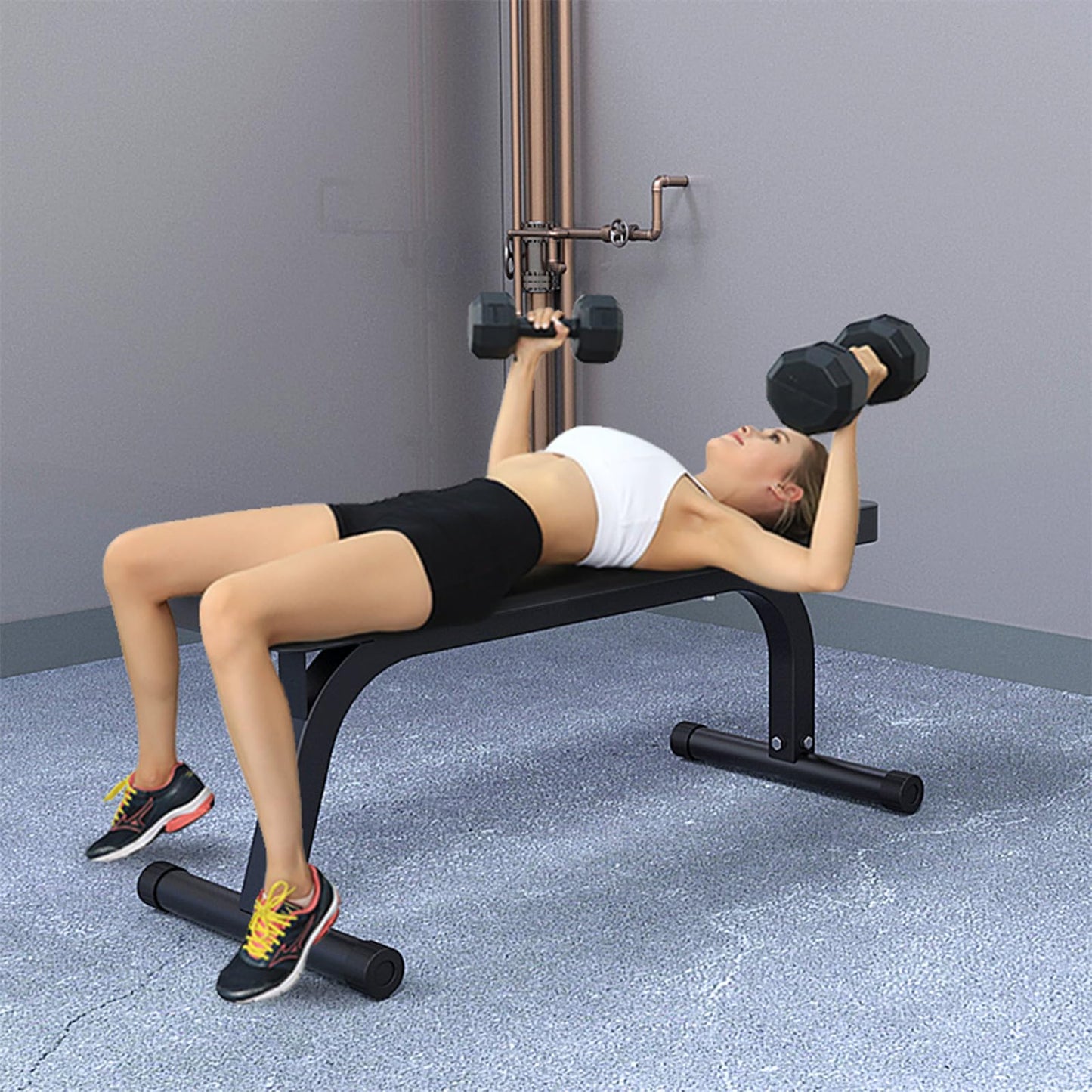 Flat Weight Bench for Home Gym, Commercial Quality, Strength Training, Stable Assembly, Black