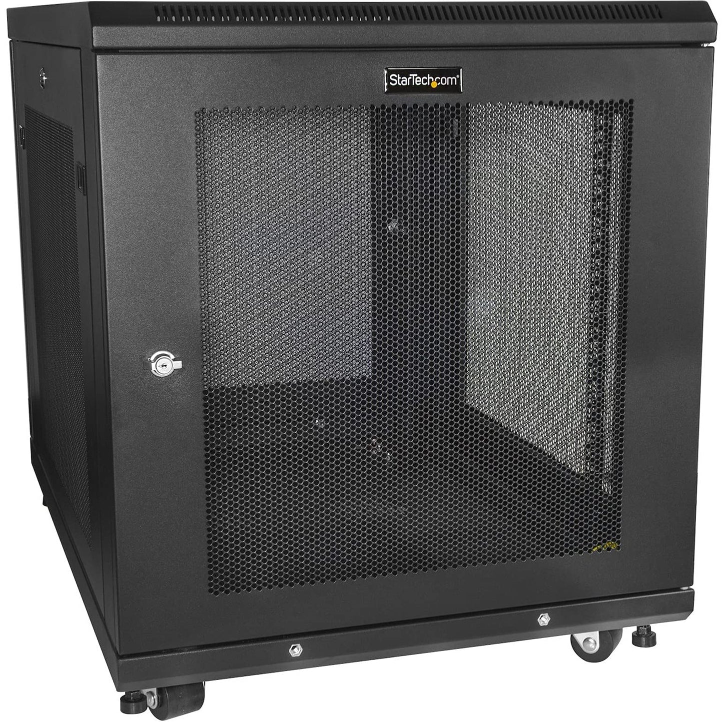 StarTech 12U Enterprise-Grade Server Rack Cabinet Kit, 19in Enclosed 4-Post Rack with Shelf and Cable Management, 29in (75cm) Mounting Depth, 992lb (450kg) Capacity, Black, Alloy Steel