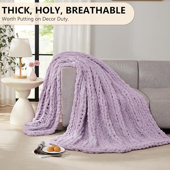 L'AGRATY Chunky Knit Blanket Throw - Soft Chenille Yarn Throw Blanket 50x60: Handmade Thick Cable Knit Crochet Blanket - Large Knit Blanket Chunky Rope Knot Throw Blanket for Couch Sofa Bed Home Decor