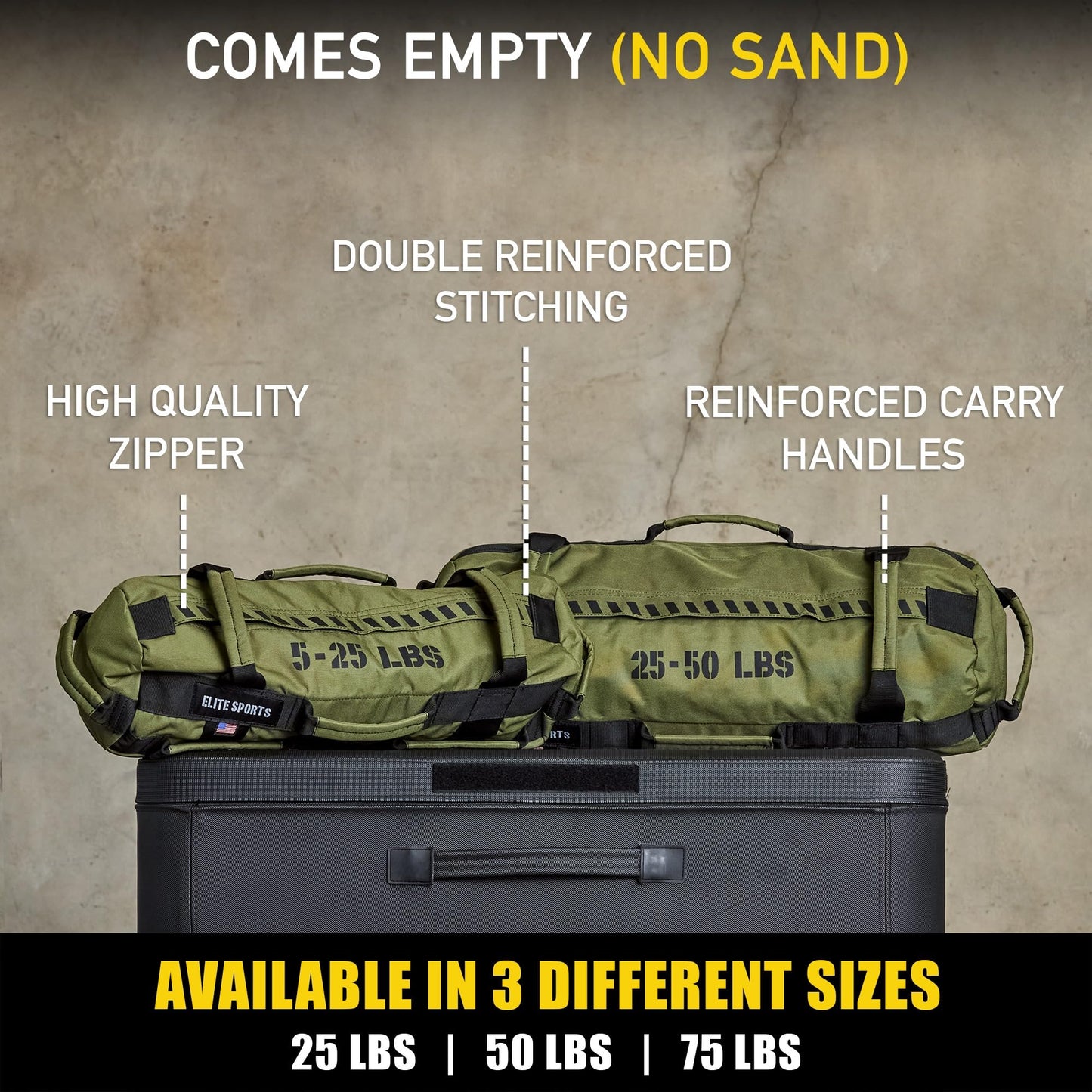 Elite Sports Workout Sandbag for Versatile, Intensive Core Muscles Fitness, Strength Training with Strategic Handle Placement (Unfilled)