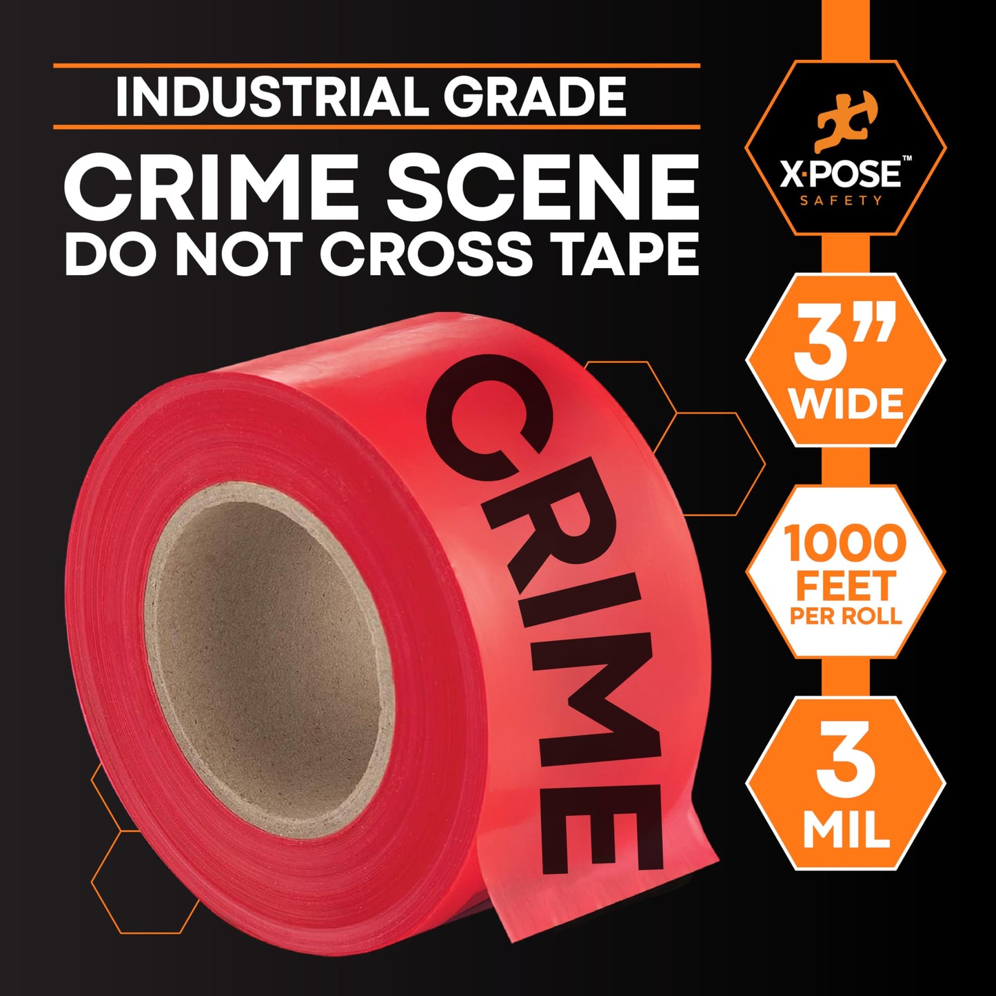 Xpose Safety 3 Mil Red Crime Scene Do Not Cross Tape – (32 Rolls) – 3" x 1000' High-Visibility Barricade Tape for Construction Sites, Hazards, Crime Scenes