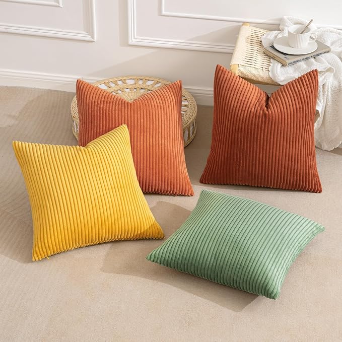 MIULEE Decorative Throw Pillow Covers 24x24 Inch Set of 4, Vibrant Cushion Covers Vintage Retro Home Decor, Mix and Match Color Clash Design for Sofa Couch Bed Living Room Yellow Rust Green