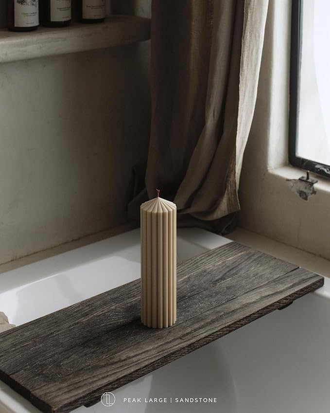 LAWA Ribbed Peak Pillar Candle - Large Beautiful Handmade Pillar Scented Soy Wax Candle Elegant Bubble Aesthetic Candle Housewarming Gift Home Room Shelf Decor Idea Sandstone (Large)