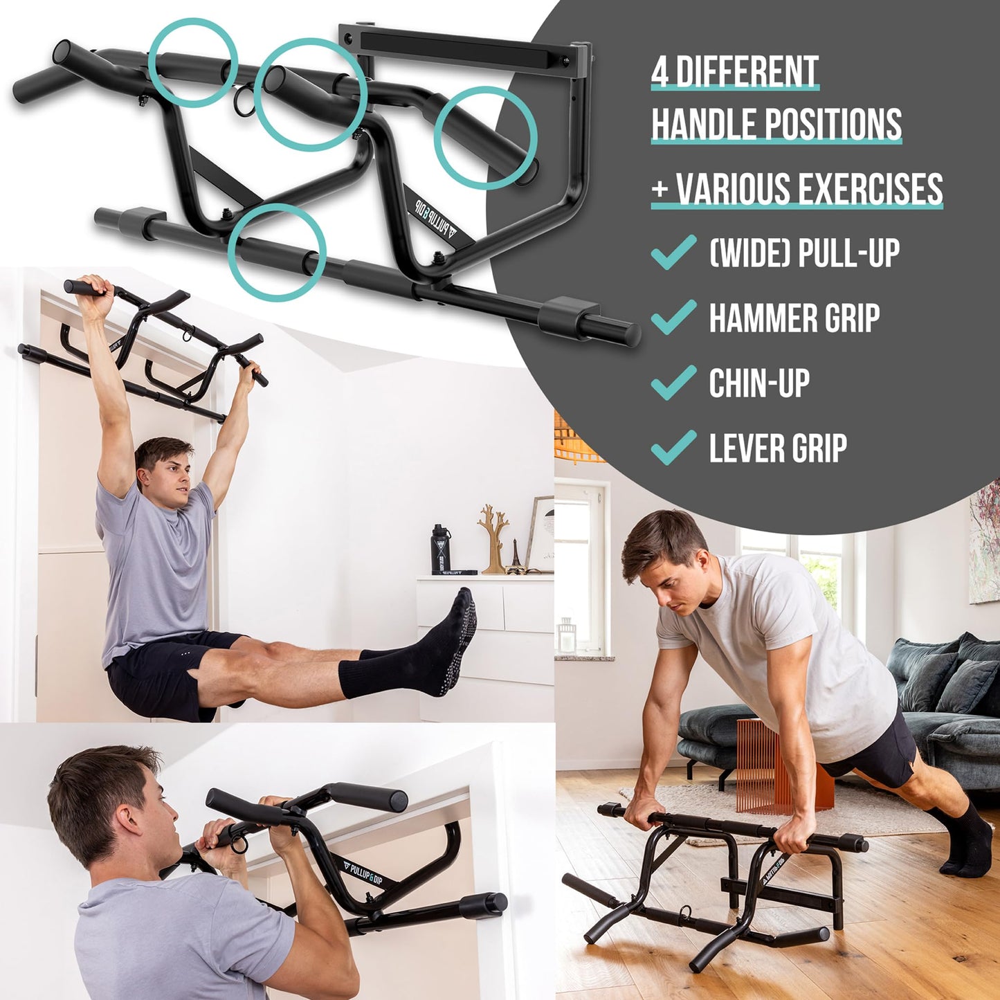 PULLUP & DIP Doorway Pull-Up Bar Without Screwing And No Slipping, Professional Door Frame Chin-Up Bar With Pull-Up Band, Padded Handles + eBook, Up To 240 lbs