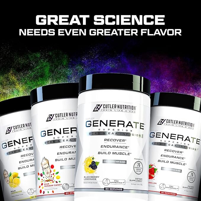 Cutler Nutrition Generate EAA and BCAA Powder: Best Branched Chain Amino Acids Supplement with Essential Amino Acids, 5g BCAAs, 2g EAAs for Lean Muscle Mass | Pina Colada, 30 Servings