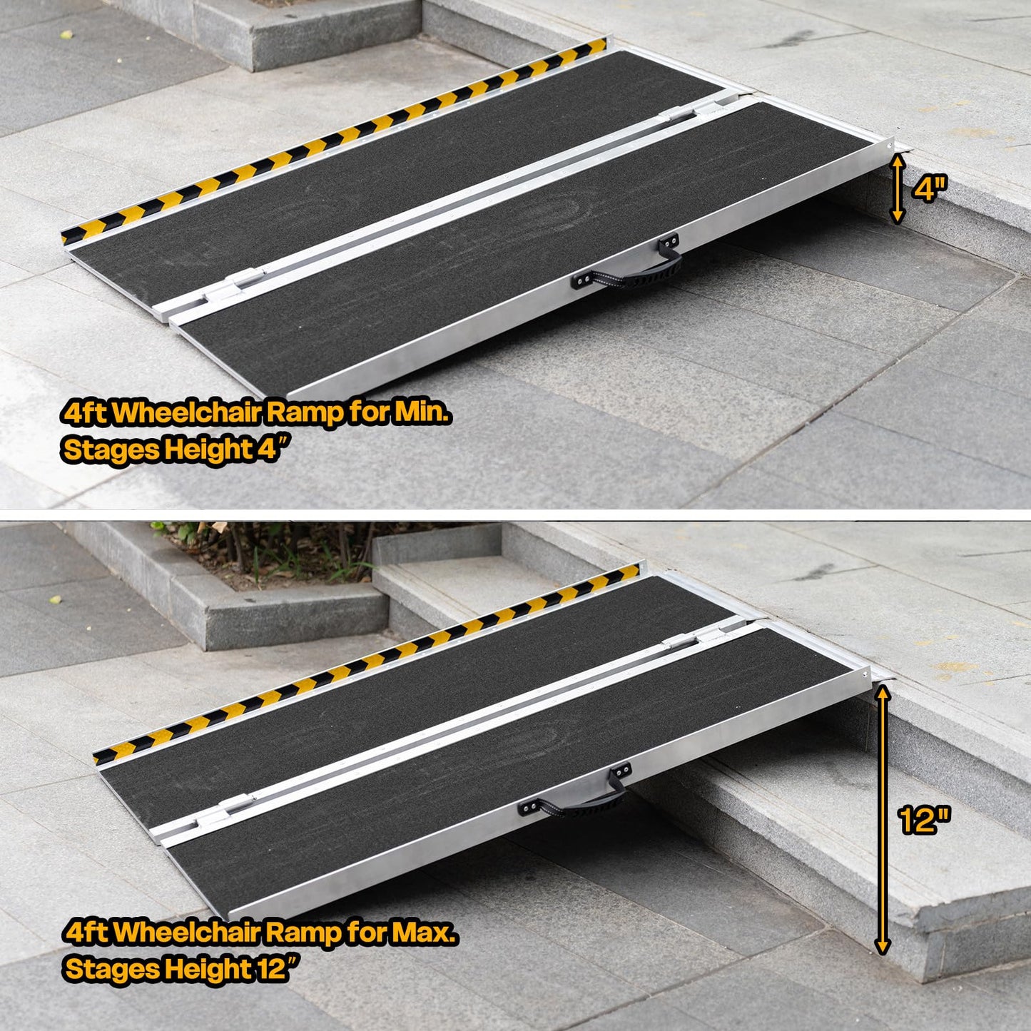Vie Triomphe 4FT Portable Wheelchair Ramp, Non-Slip Folding Aluminum Threshold Ramp for Home Entry, Steps, Doorways, Curbs, Wheelchairs, Scooters & Walkers