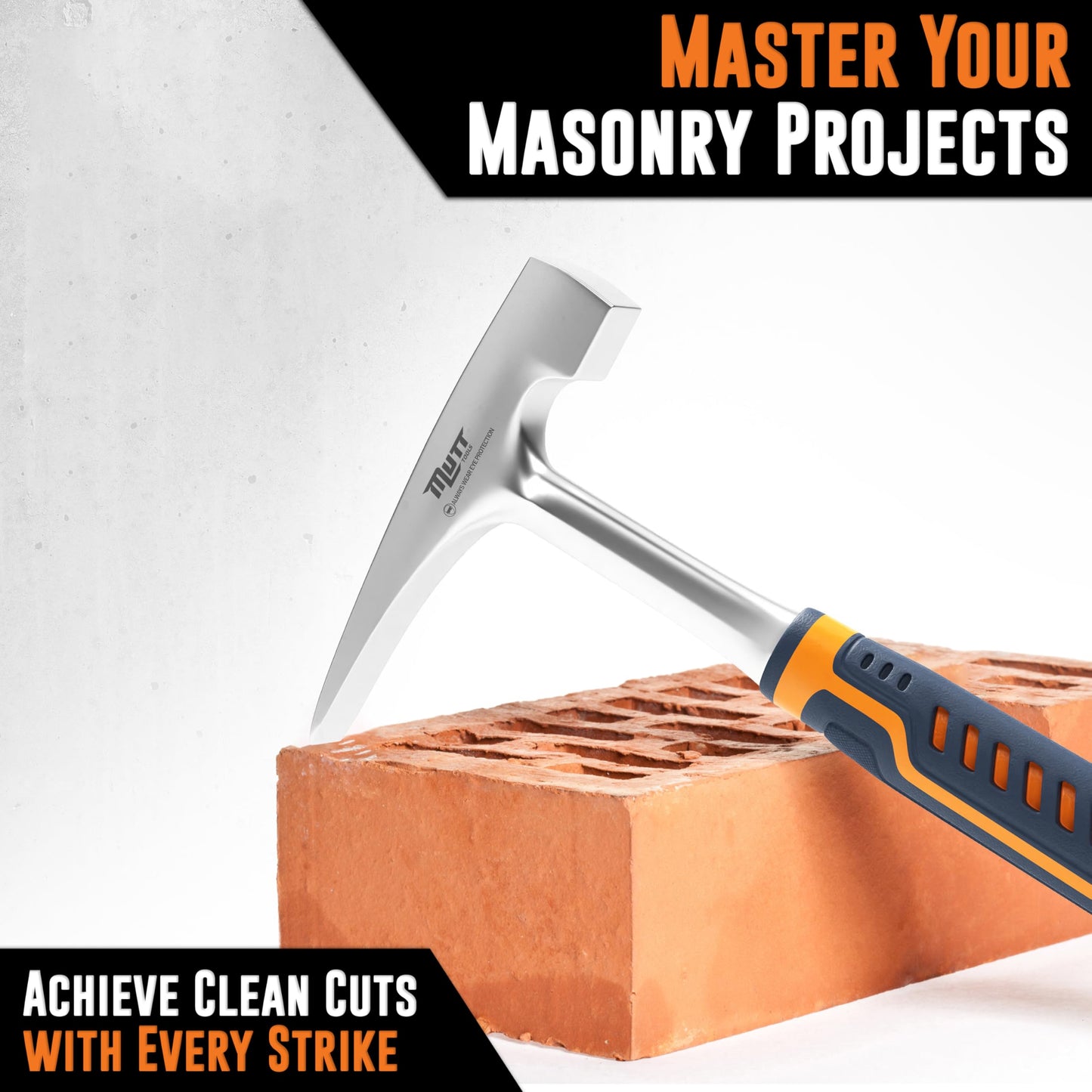 Mutt Tools Professional Brick Hammer - 20oz Heavy Duty Masonry Hammer for Bricklayer Tools, Stone Hammer for Mason Work