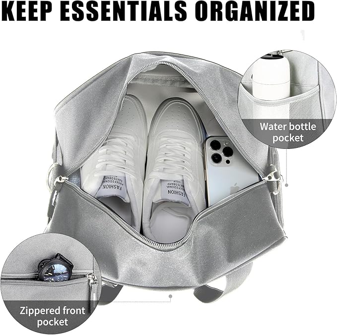 SeaRock 14 inch Small Gym Bag for Women & Men - Mini Duffle Bag for Travel, Sports, Workout, Weekender & Overnight with Shoe Compartment Gray