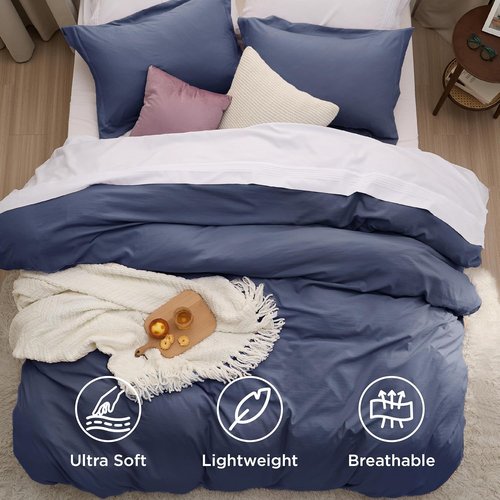 Bedsure Navy Blue King Duvet Cover Set - Oversized 3-Piece Extra Soft Prewashed Cotton-Like Polyester, 120x98 Inches with Zipper Closure & 2 Pillow Shams
