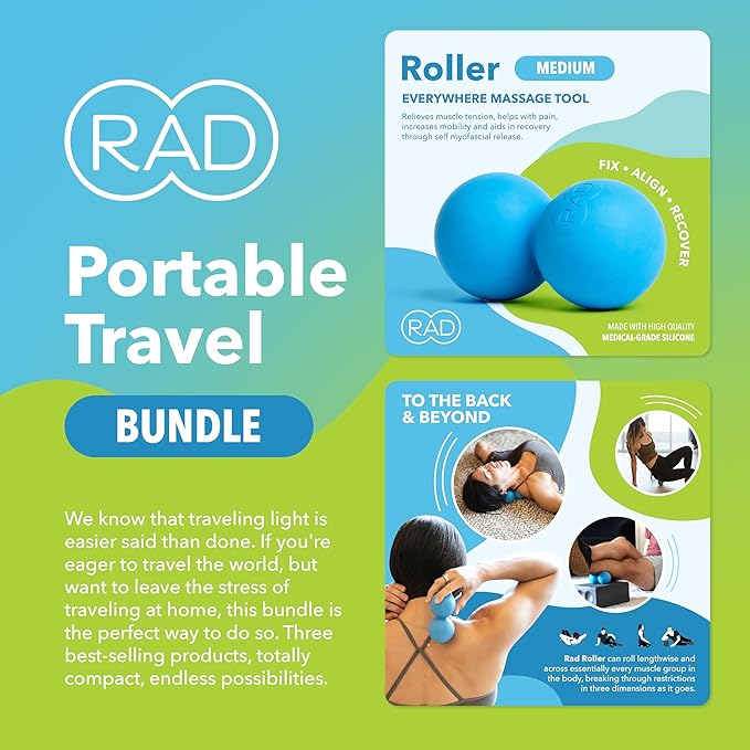 RAD Portable Travel Bundle ??Compact Myofascial Release Massage Set, Travel-Friendly Muscle Recovery Tools - Includes Exercise Foam Roller, Massage Stick, and Peanut Ball