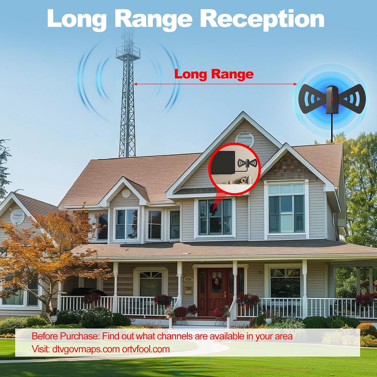 COCOBELA 2026 360 4K 1080p, 16.66FT TV Antenna for Smart TV, Long Range Reception Digital Antenna with Magnetic Base