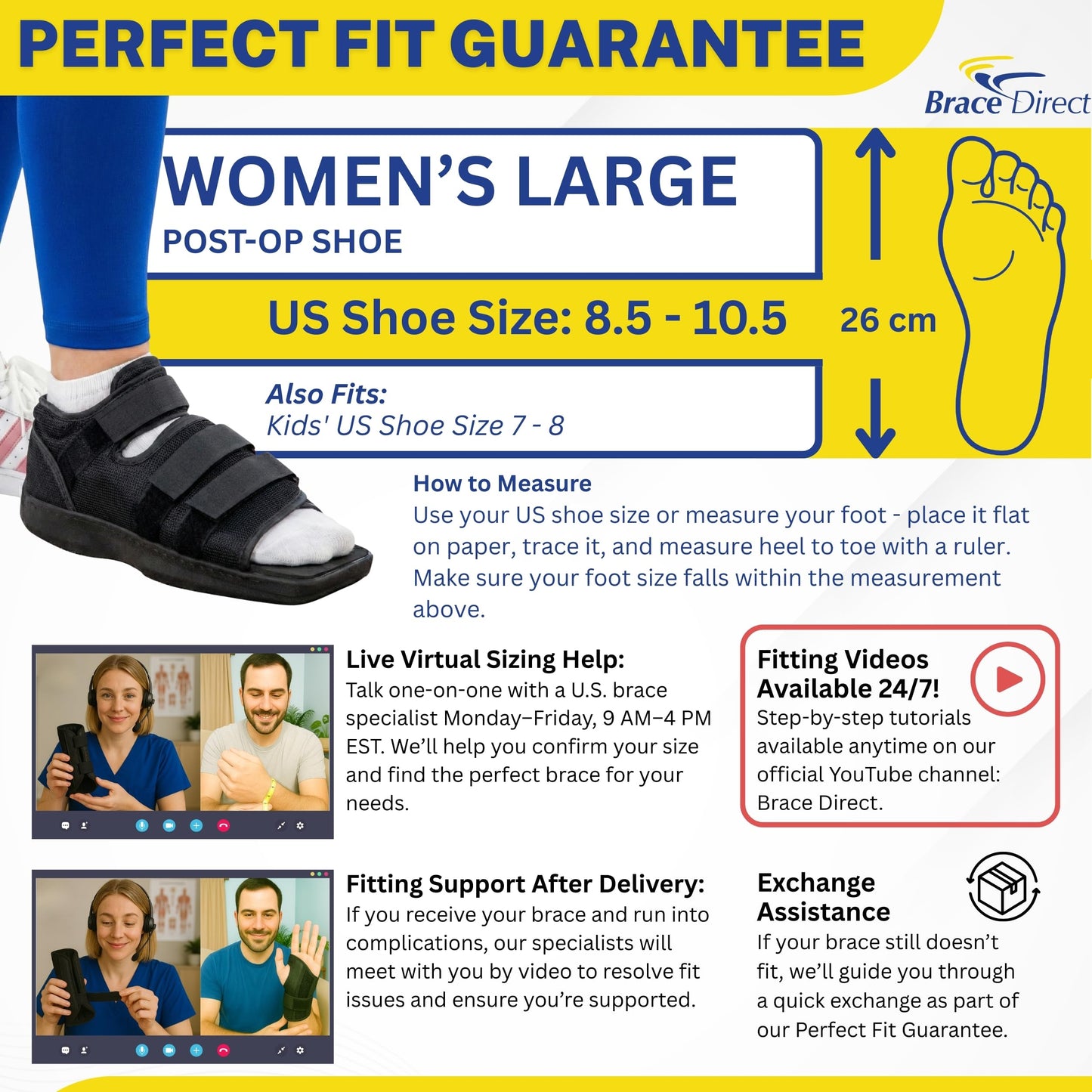 Brace Direct Post Op Shoe & Medical Foot Brace – Stress Fracture, Broken Toe & Bunion Support L3260 – Orthopedic Walking Immobilizer for Left or Right Foot (LG - WOMENS US SHOE: 8.5-10.5)