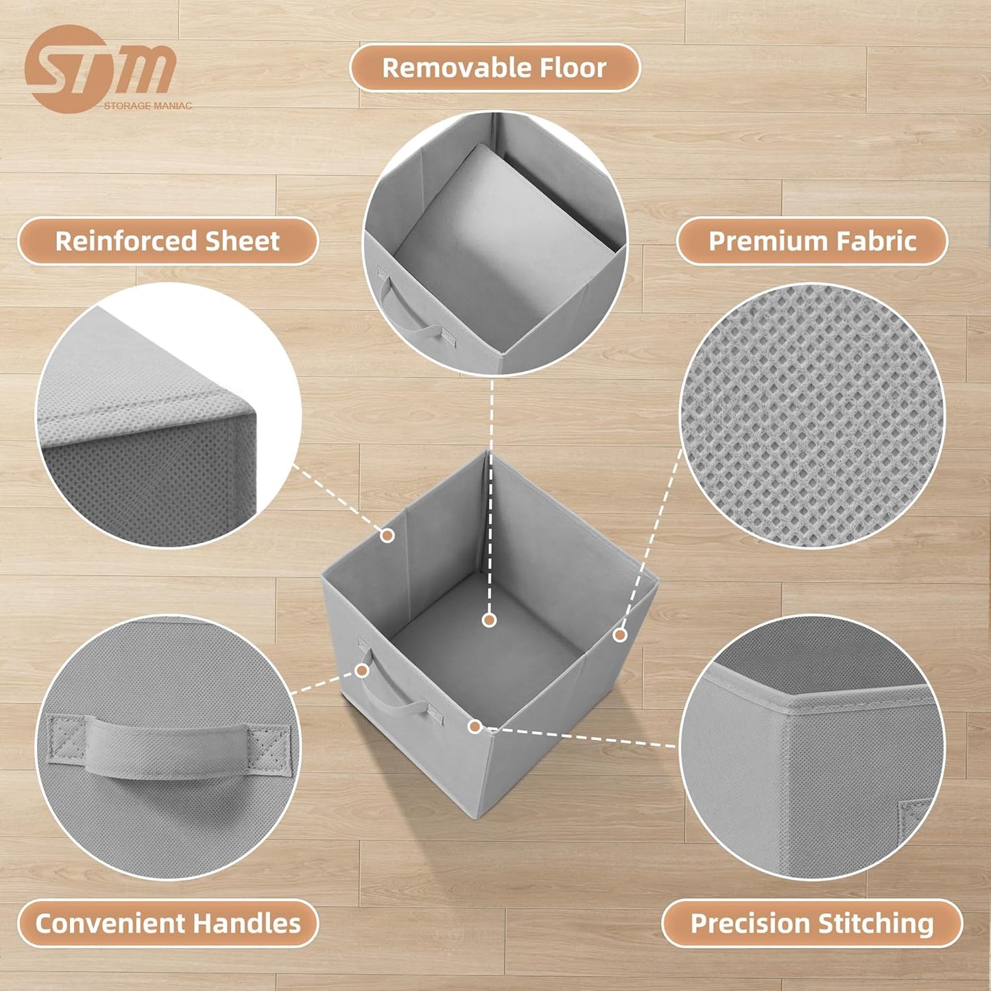 Storage Maniac Storage Cubes - 11-Inch Collapsible Bins with Handles | Durable 4-Pack Grey Fabric Organizers