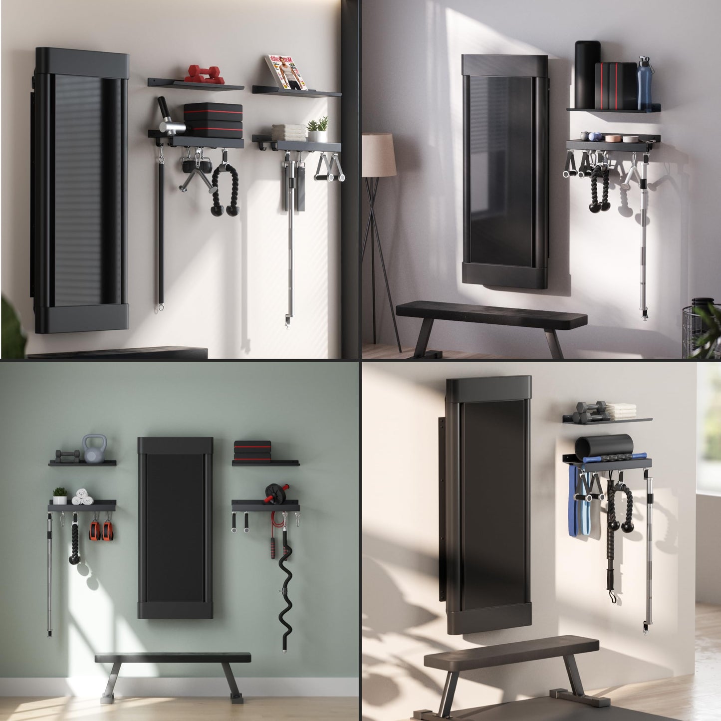 Crostice 2-Tier Metal Shelf Compatible with Tonal Accessories, Floating Shelf Organizer for Home Gym Storage, T-Locks Adapter Bracket Hanger, Gym Rack Wall Mounted with Hooks, Workout Storage Holder