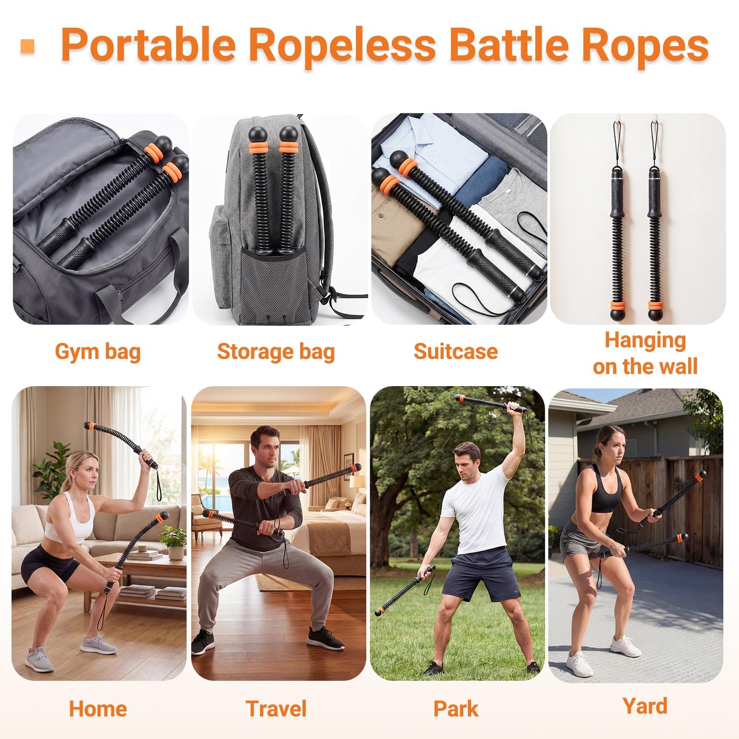 Adjustable Ropeless Battle Ropes for Home Gym-Cordless Training Rope Fitness Equipment for Men & Women,Portable Arm Exerciser Rope for Strength Building, HIIT and Low-Impact Aerobic Training (Black)