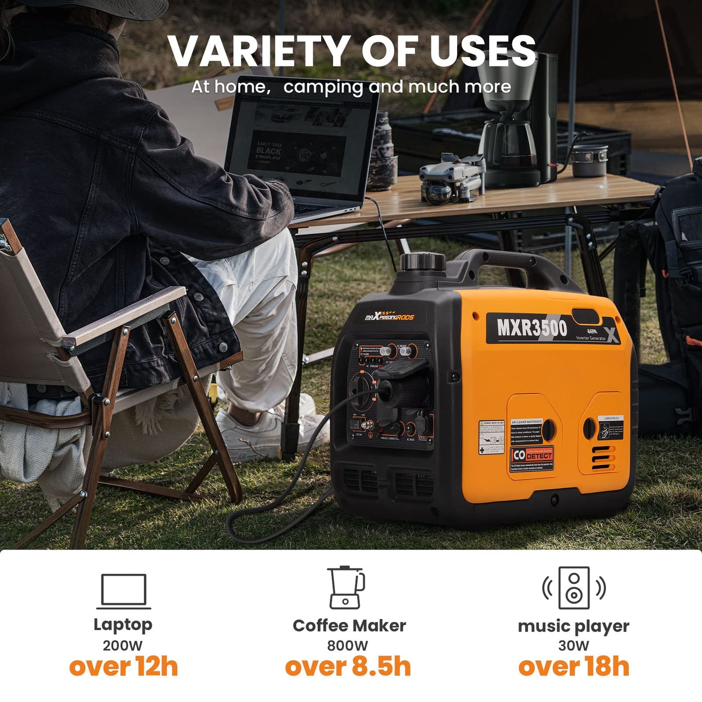 maXpeedingrods 3400 Watt Portable Inverter Generator Gas Powerd, Compact and Lightweight RV Ready Generator for Outdoor Camping, Home Backup