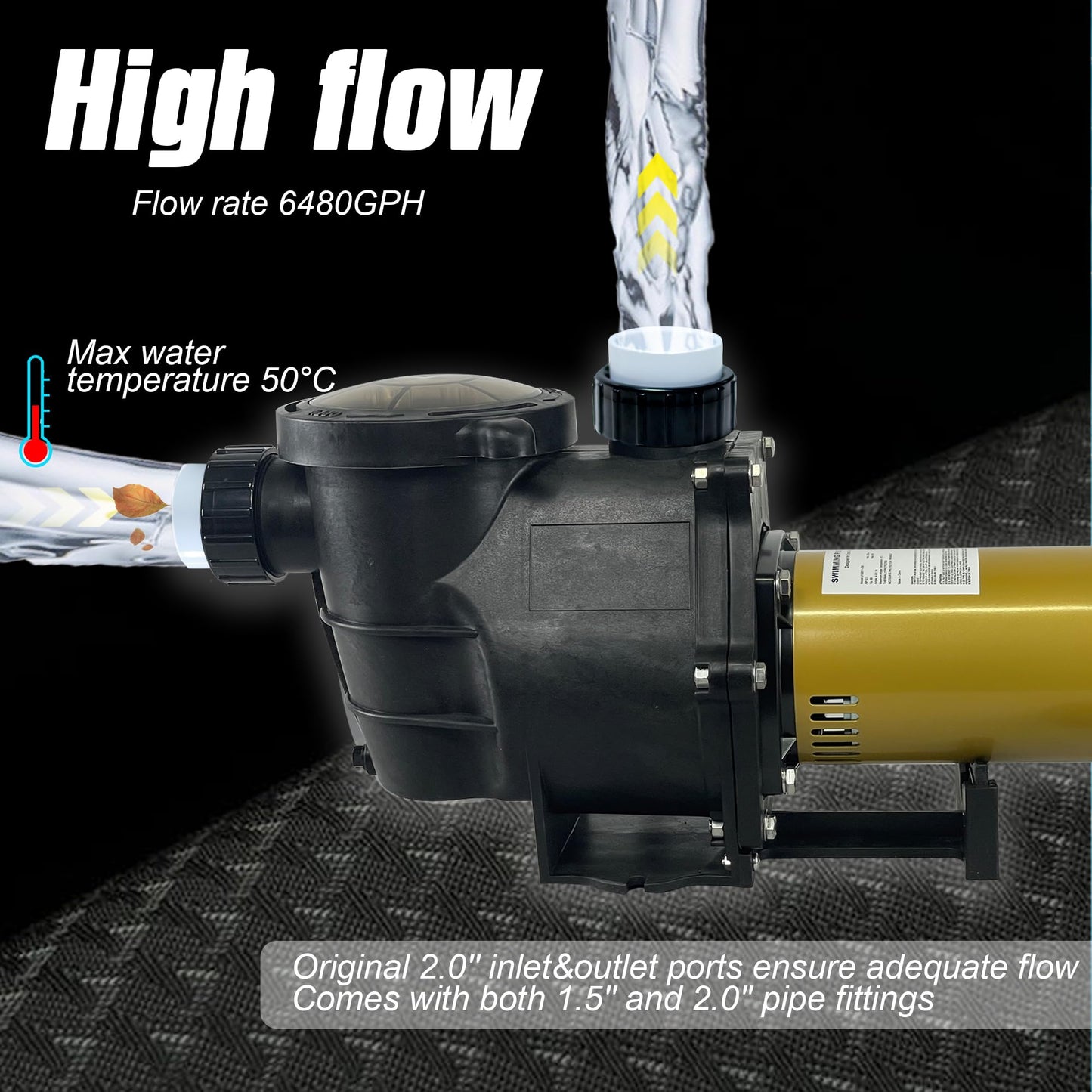 2.5HP PureBy Ingound Pool Pump, 230V Energy Saving Dual Speed Pool Motor, Flow Rate 8100GPH, 2" Port Size with 1.5" & 2" adapters