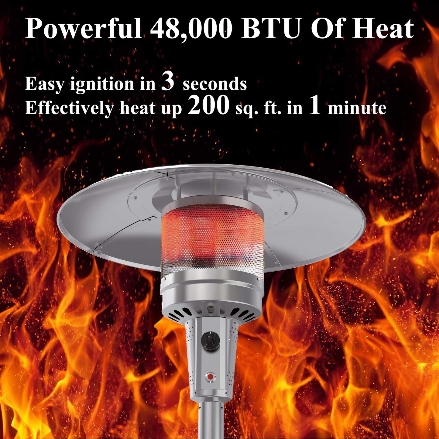 Gas Patio Heater with Wheels And Cover，48,000 BTU of Outdoor Portable LP Propane Commercial Heater ，automatically shuts off gas flow,with CSA Certified for Garden