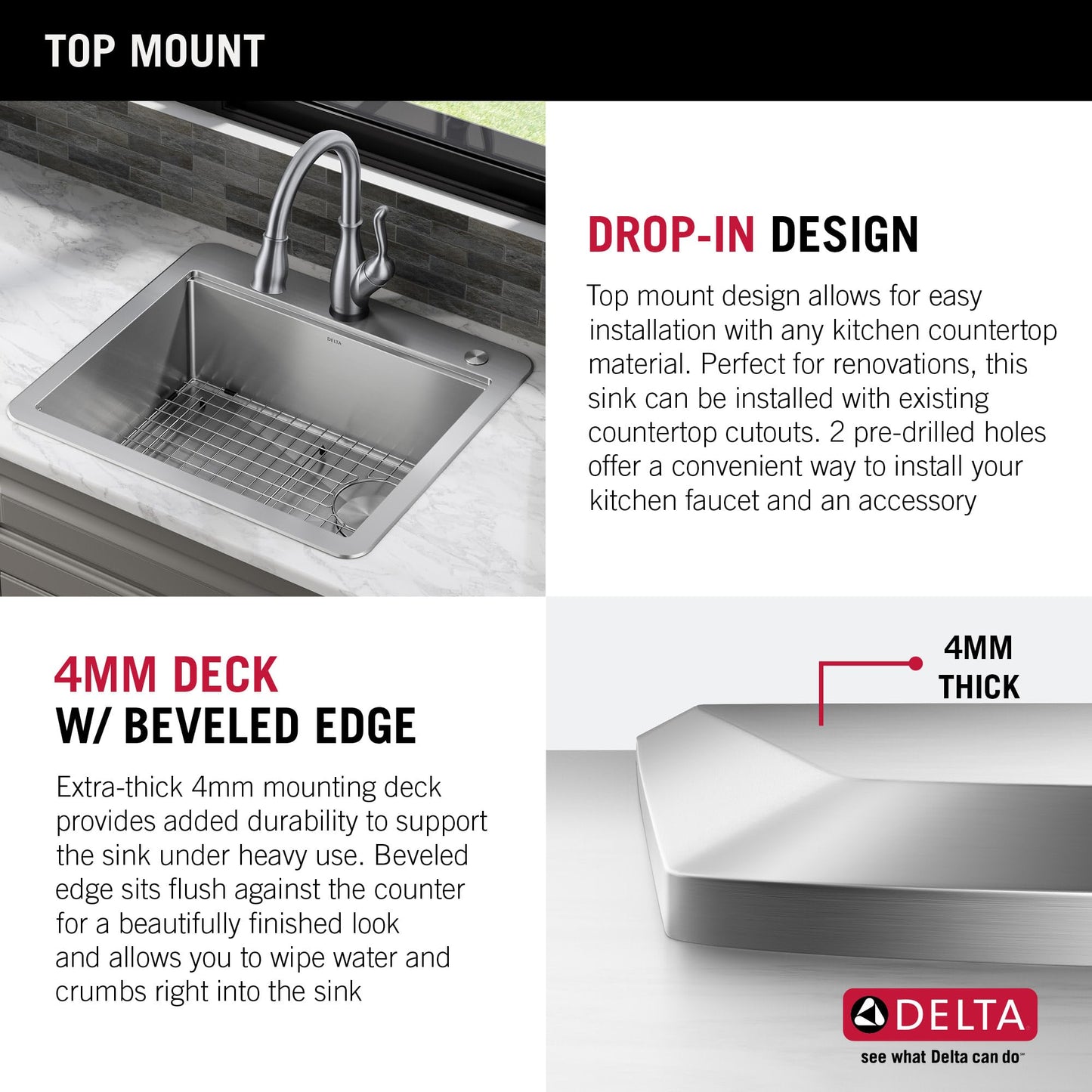 DELTA FAUCET 95A932-33S-SS Lorelai Workstation Kitchen Sink Drop-in Top Mount Stainless Steel Single Bowl with WorkFlow Ledge and Chef’s Kit of 5 Accessories