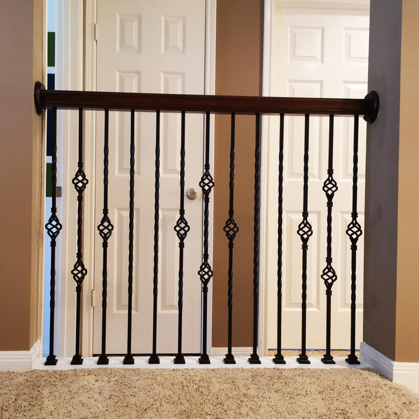 Affordable Stair Parts Long Twist Iron Balusters – Contractor Pack of 15, 1/2" x 44" Metal Stair Spindles, Wrought Iron Stair Railing Balusters Satin Black Finish