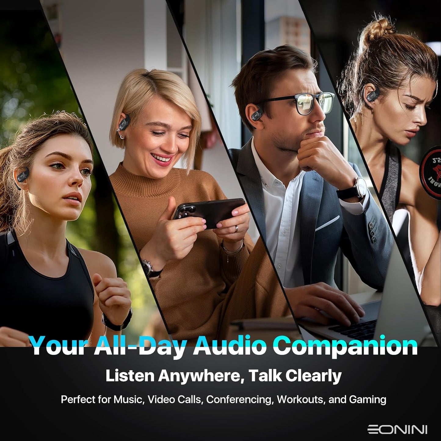 40H IPX5 5.3 Eonini Open-Ear Earbuds with Earhooks, LED Display Case, Lightweight & Secure Fit, All-Day Comfort