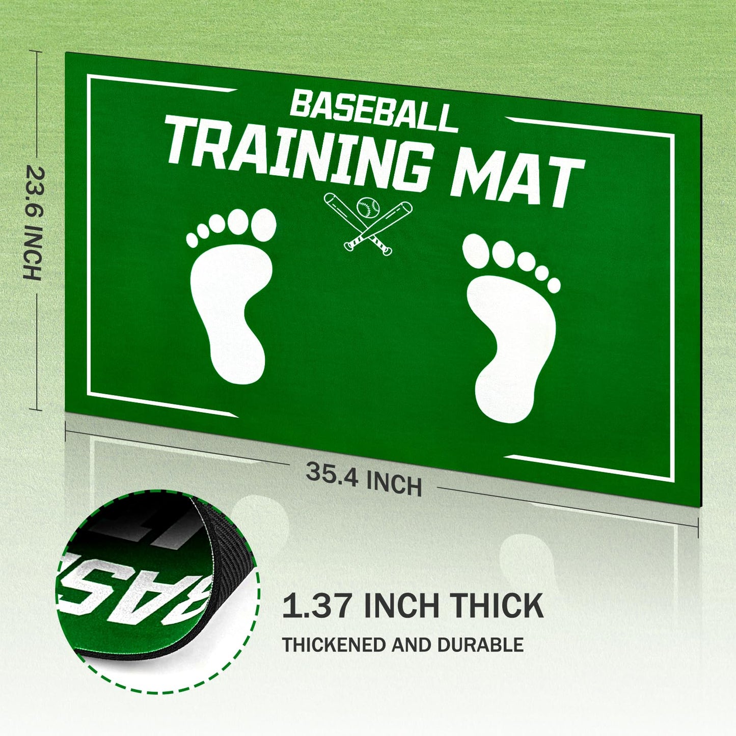 Baseball Training Mat, Baseball and Softball Batter Stance Hitting Mat, Improve Posture, Batting Mat with Toes Facing Place, Silent Anti-Skid, Baseball Training Equipment, 35.4 * 23.6 Inch (Green)