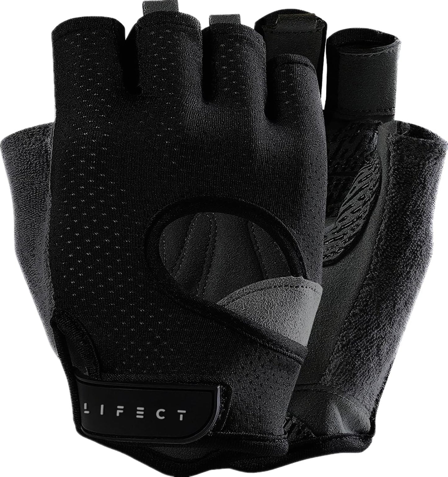 LIFECT Freedom Workout Gloves, Knuckle Weight Lifting Shorty Fingerless Gloves with Curved Open Back, for Powerlifting, Gym, Women and Men (Black, Small)
