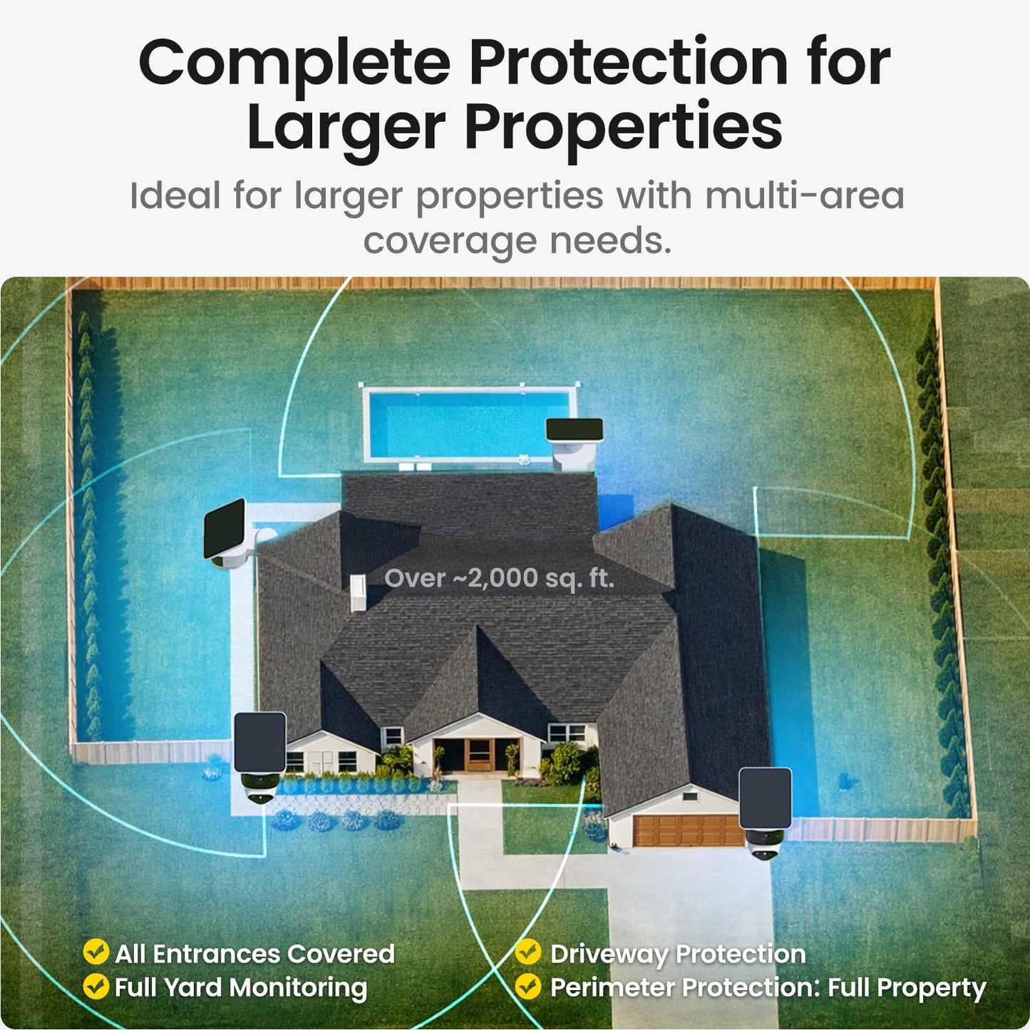 aosu T2 Pro Solar Security Cameras Wireless Outdoor, 4 Cam Kit, 3K Dual Cam No Blind Spot Security Camera for Home, 170° Wide + 360° PTZ, AI Detection, 8X Zoom, Expandable 1TB Local Storage