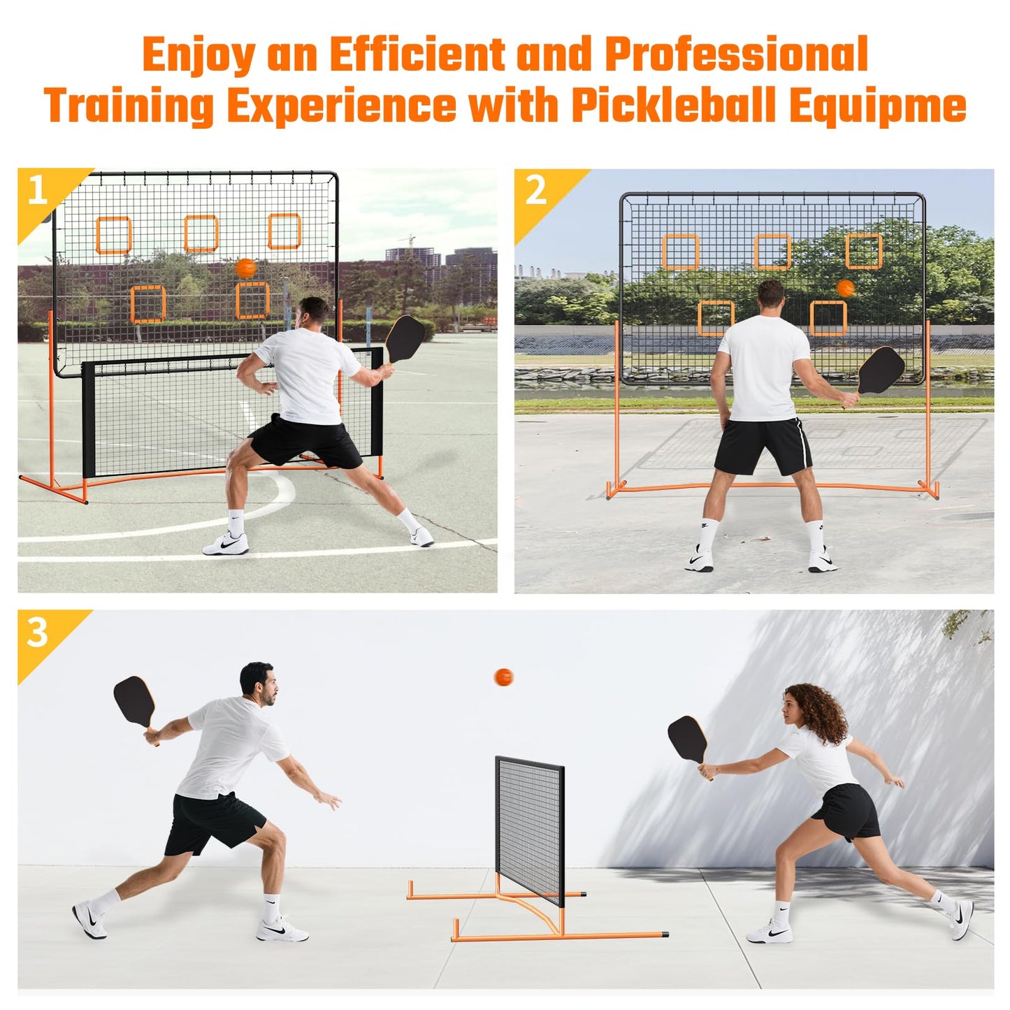 GCCSJ Pickleball Rebound Net, Pickleball Rebounder Training Equipment, for Single Player Practice Hitting, Doubles, Suitable for Garage, Backyard, Park, Indoor and Outdoor (Orange)