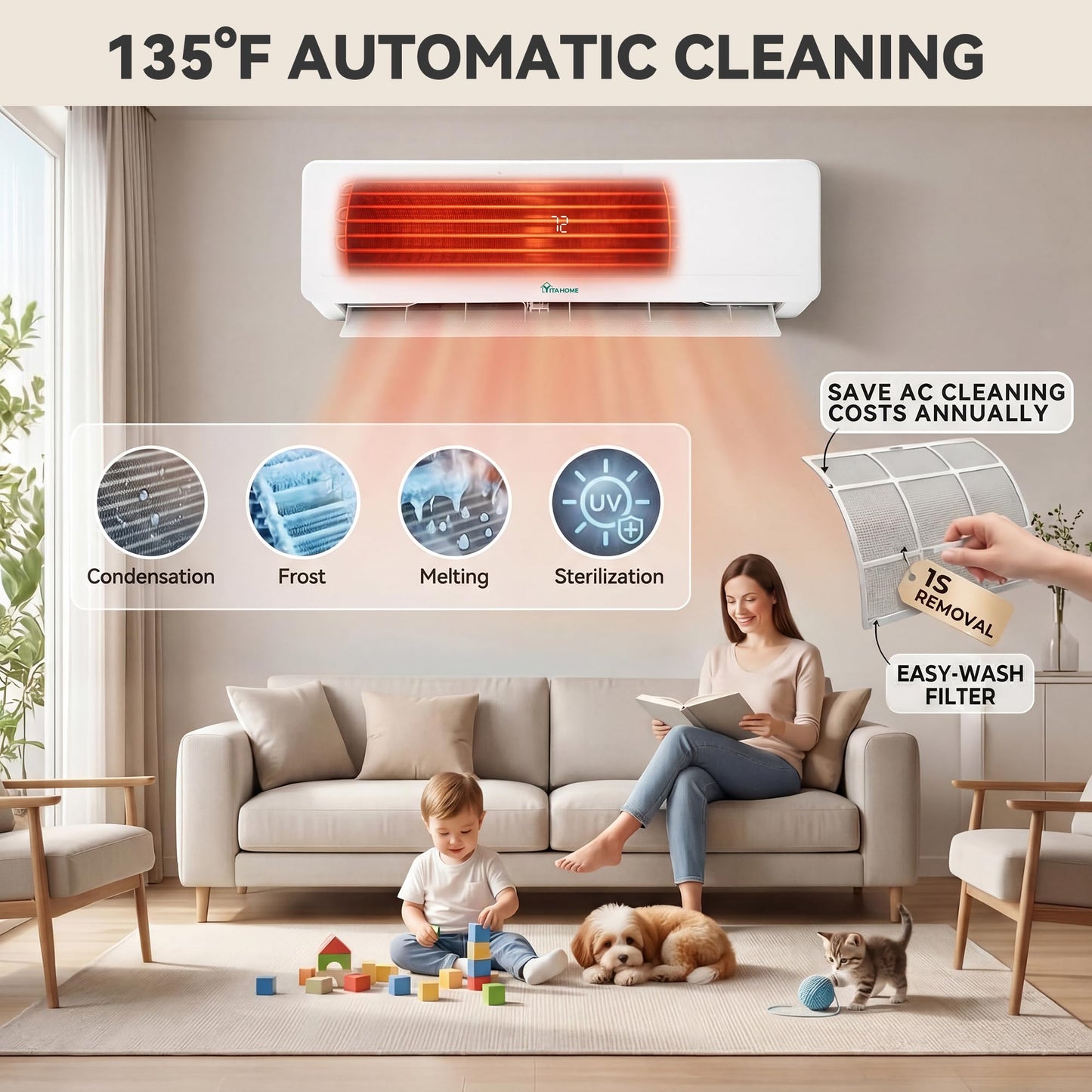 YITAHOME 18000 BTU Mini Split AC/Heating System, Ductless Mini Split Air Conditioner Heat Pump,230V 20 SEER2 Energy Efficient Inverter AC Unit,Wifi Enabled Compatible with Alexa for Apartment, Garage