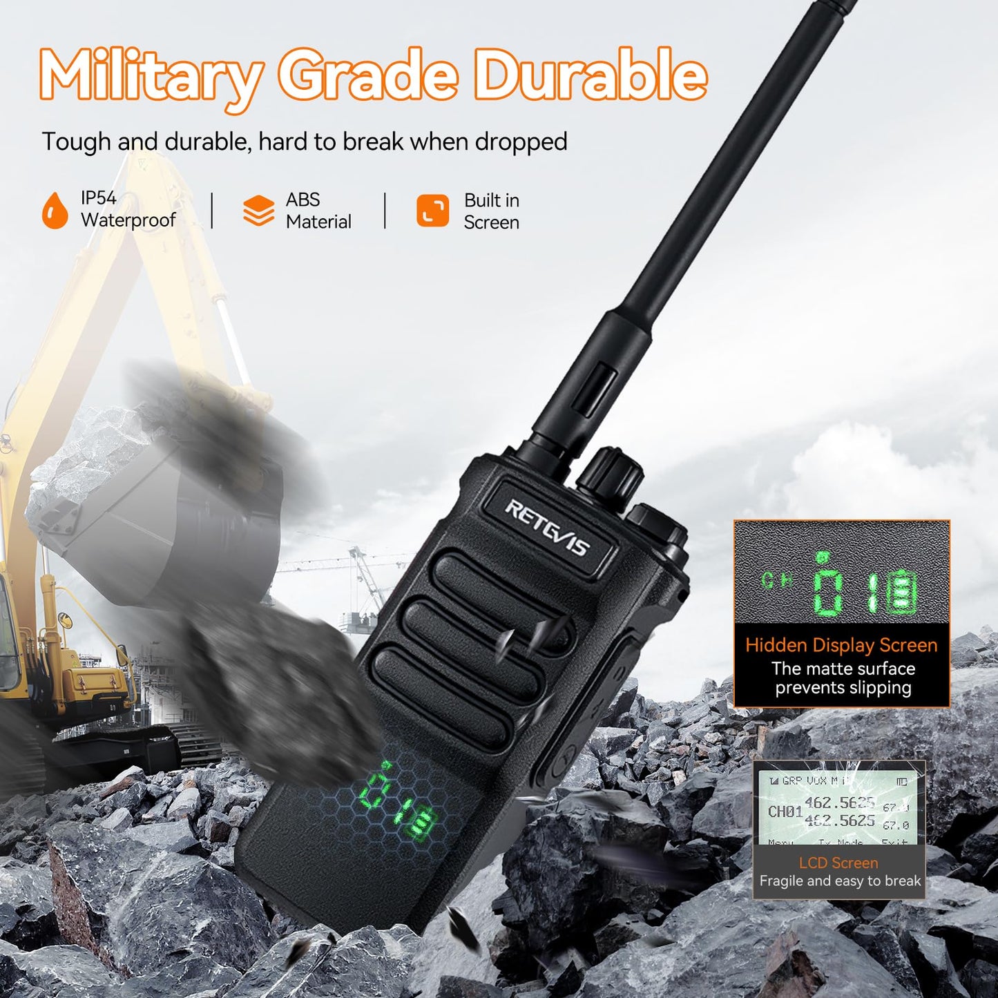 Retevis RT86 2 Way Radio Long Range,Professional Radio Walkie Talkies with Mic,Heavy Duty Two Way Radios,High Power, 2600mAh, Rechargeable Radios for Adults Warehouse Industrial Manufacturing(4 Pack)