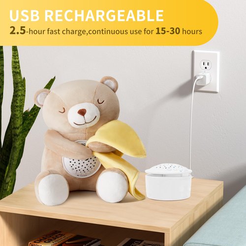 Baby Sleep Soother, White Noise Sound Machine Projector Night Light, Portable Stuffed Teddy Baby Gifts Bear Toy with 18 Soothing Sounds, Auto-Off Timer, Cry Sensor for Kids