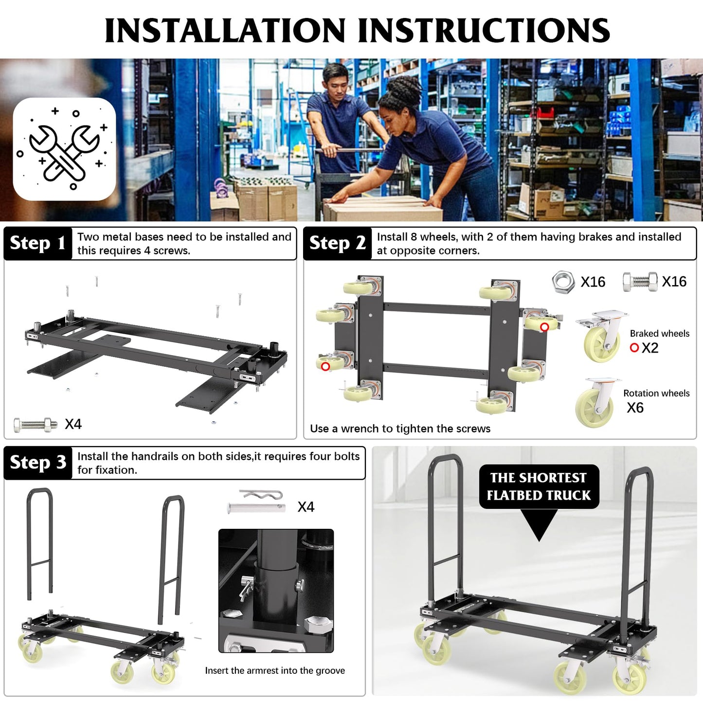 Heavy Duty Furniture Moving Dolly Cart, 1322 LBS High Capacity 8-Wheel Extendable Hand Truck, 42.5-94.5 Inch Adjustable Industrial Platform Cart with 6M Strap for Warehouse Large Appliance Bulk Goods