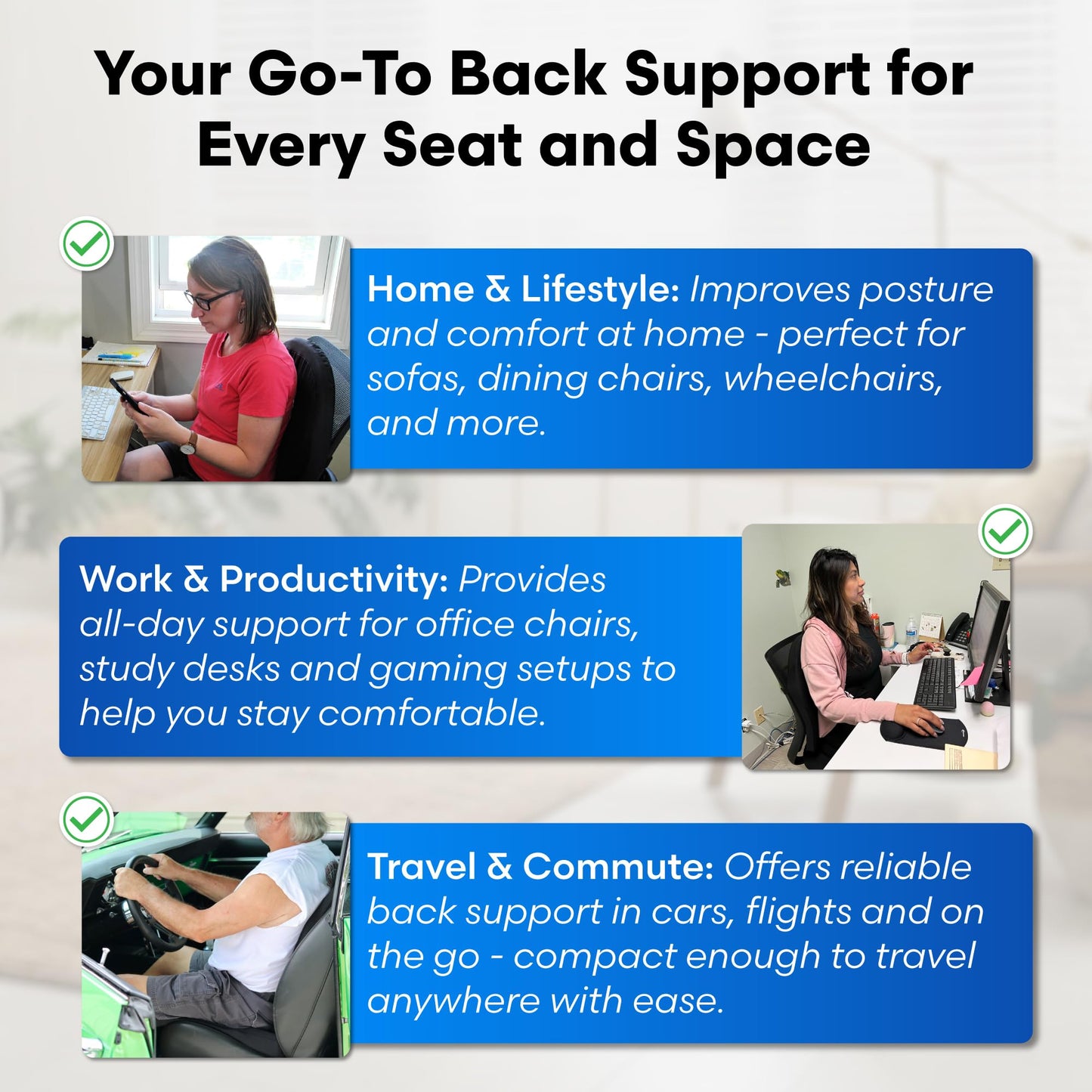 ERGO21 Lumbar Support Pillow for Office Chair, Car, Driving Seat, Auto, Lower Back Pain | Great Back Support with Liquid Filled Membranes | Small Size, (18" W x 18”x 1.5”)