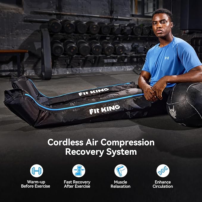 FIT KING Cordless Recovery System, Professional Air Compression Massager, Reduces Muscle Pain and Improves Circulation, Warm-up and Fast Recovery for Athletes, Customized Zone Massage Optional (Large)